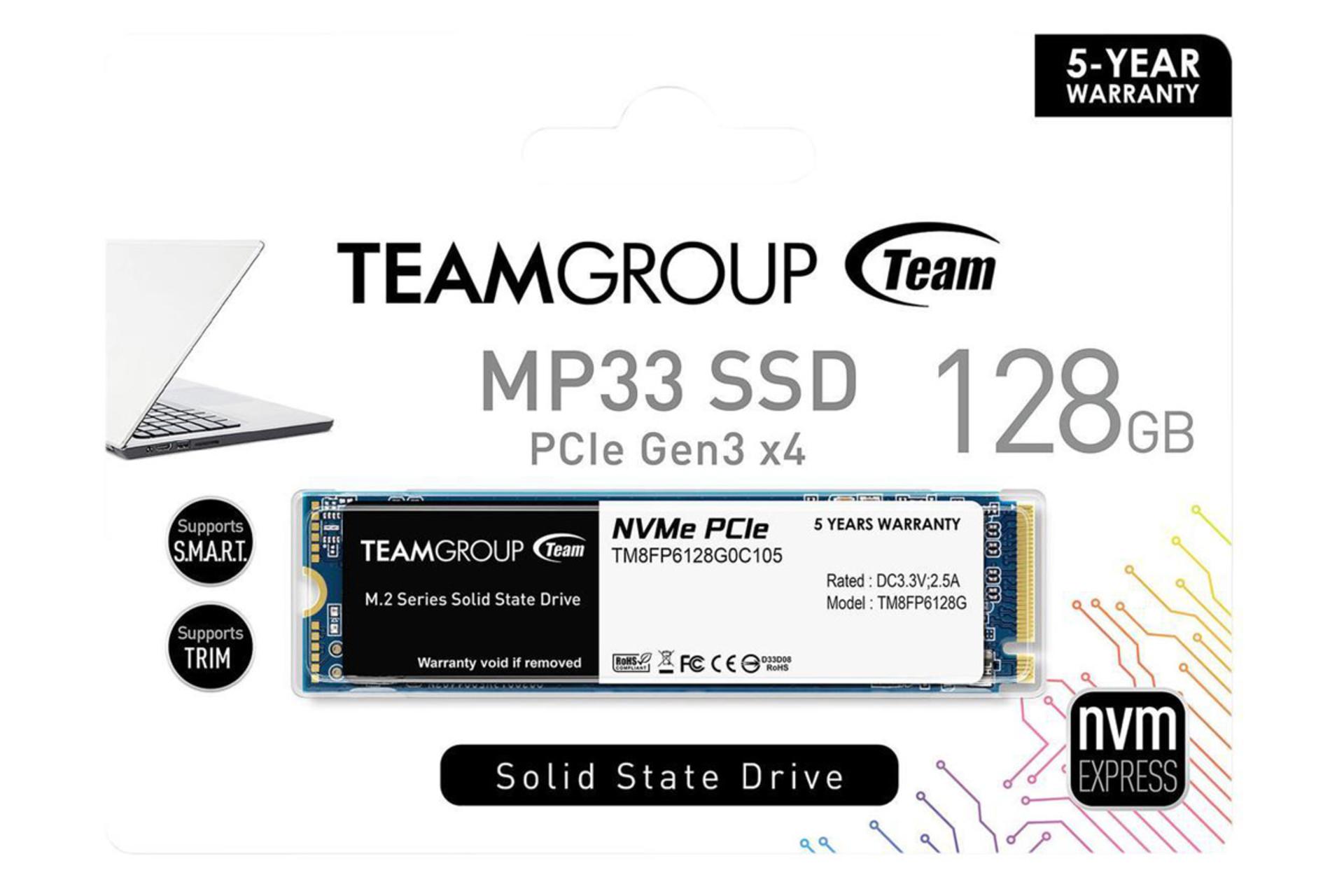 جعبه SSD تیم گروپ MP33 NVMe M.2 ظرفیت 128 گیگابایت