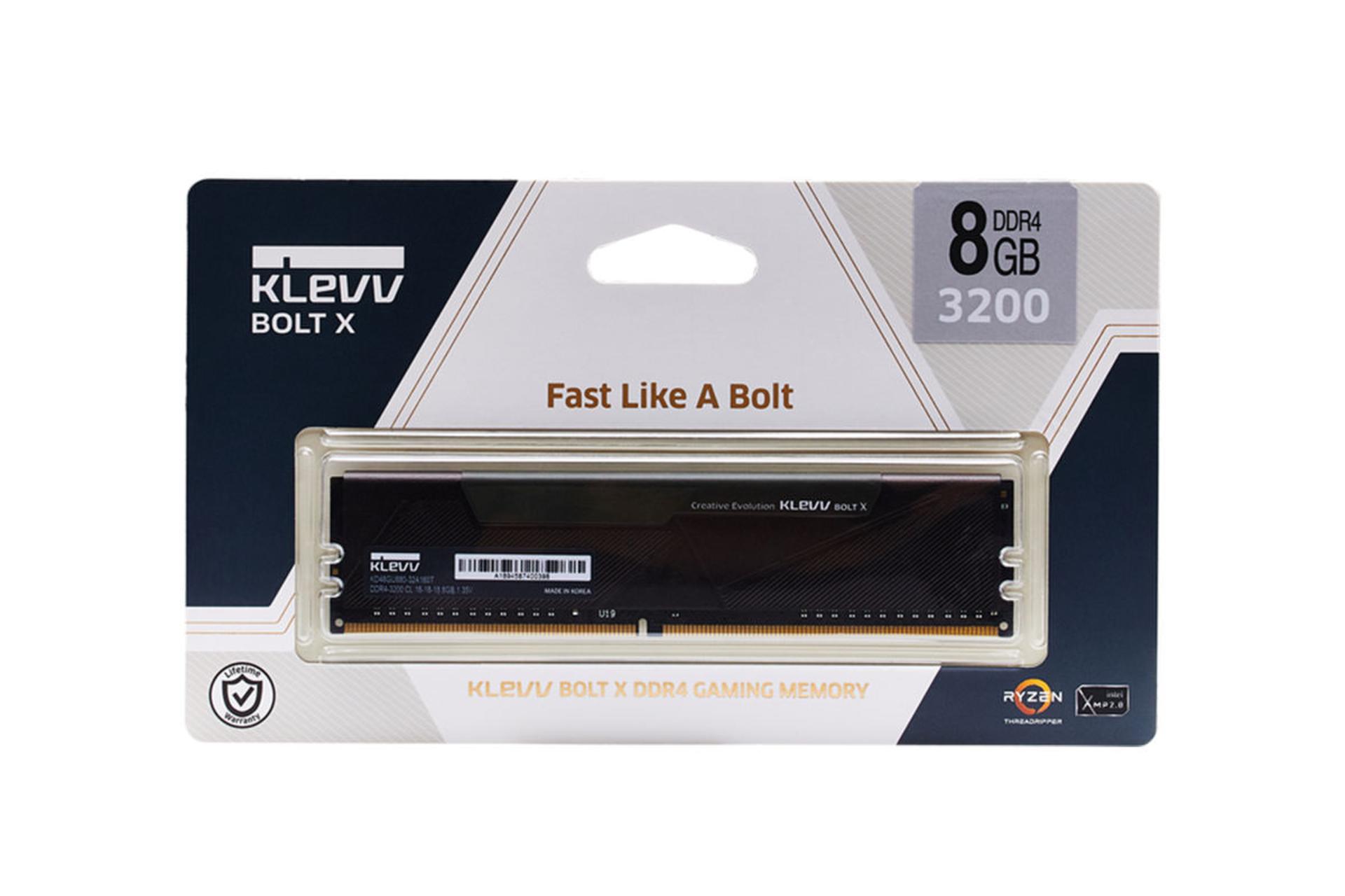 klevv Bolt X ظرفیت 8 گیگابایت از نوع DDR4-3200 بسته بندی