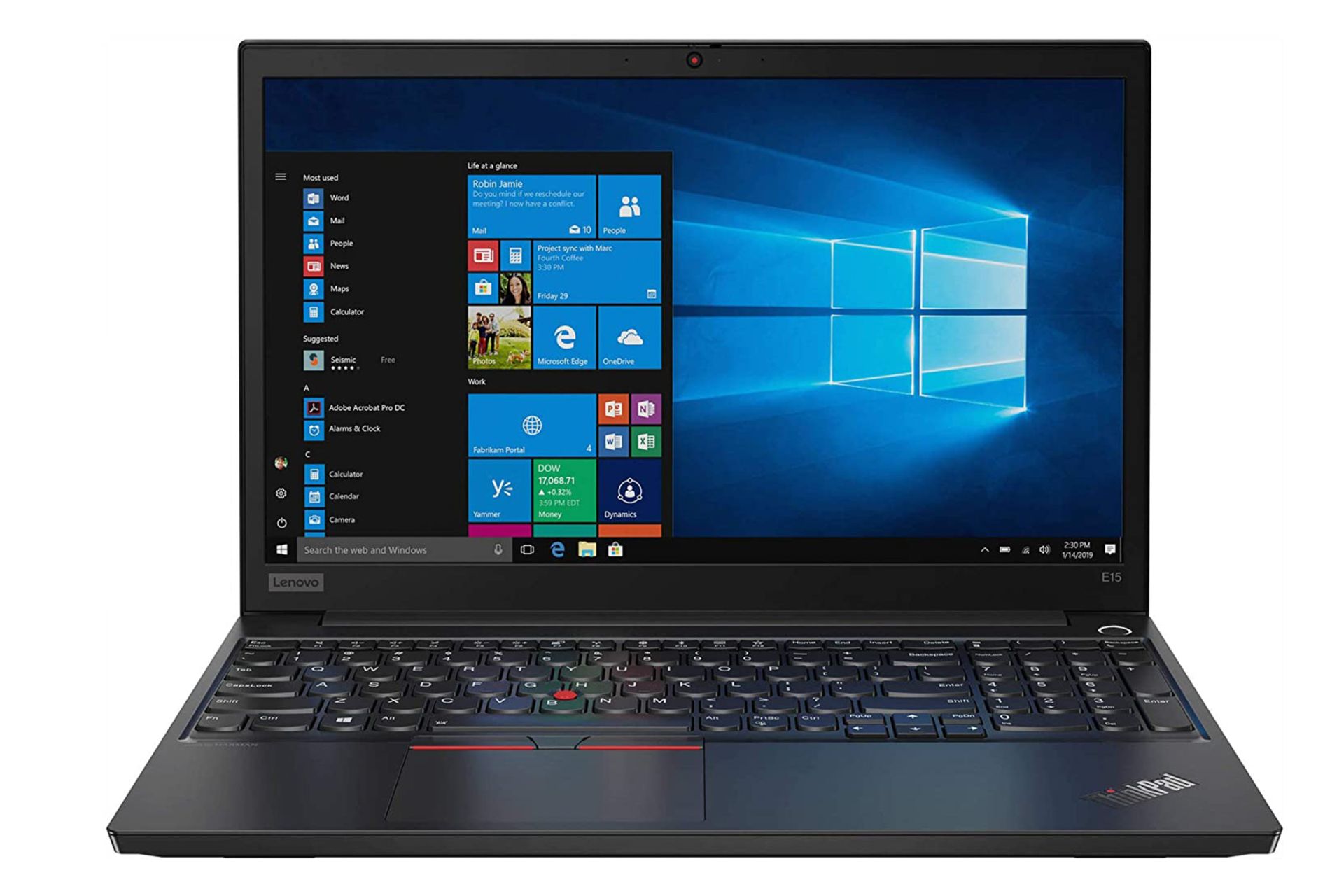 نمای جلو لپ تاپ لنوو تینک پد E15 با صفحه روشن