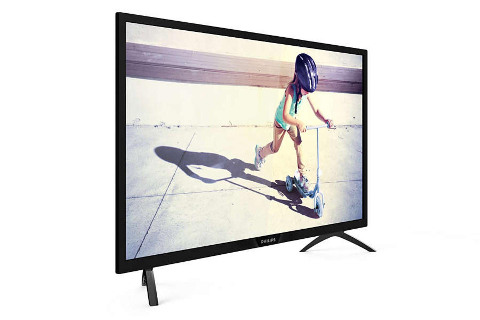 نمای نیم رخ تلویزیون فیلیپس ph4002 مدل 32 اینچ با پایه کناری دوشاخه