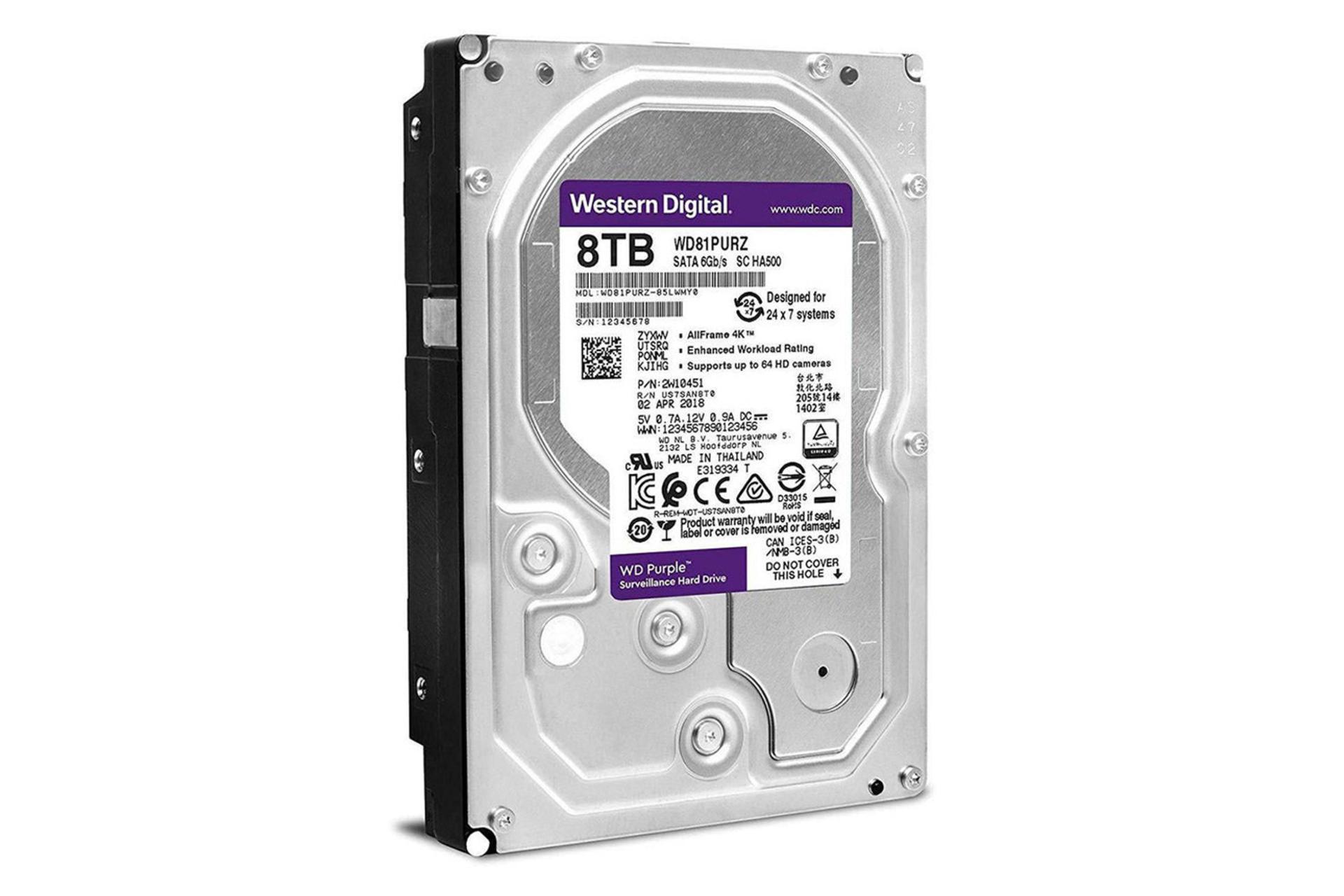 نمای پشت هارد دیسک وسترن دیجیتال Purple WD81PURZ ظرفیت 8 ترابایت