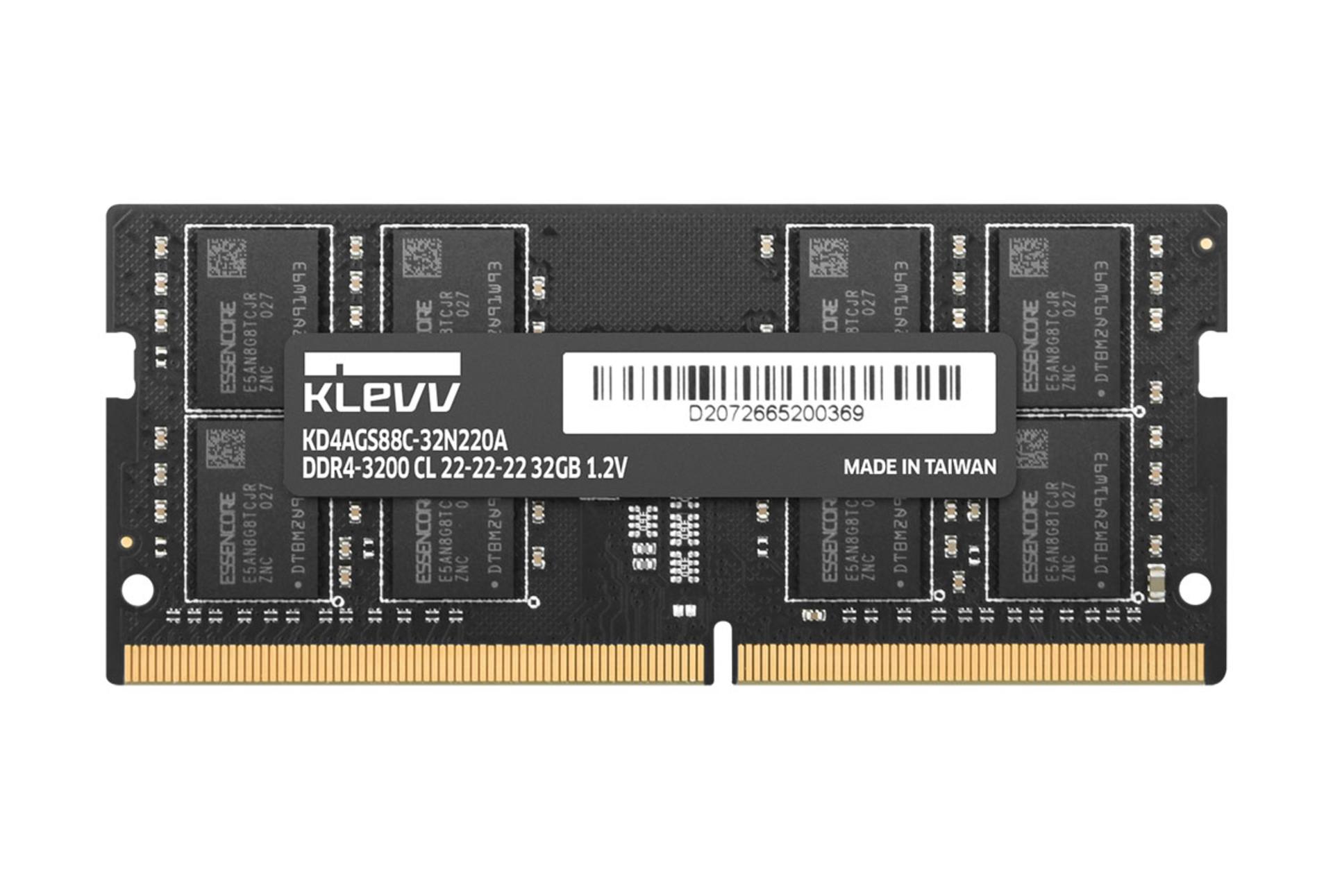 klevv SO-DIMM Standard ظرفیت 32 گیگابایت از نوع DDR4-3200 نمای روبرو