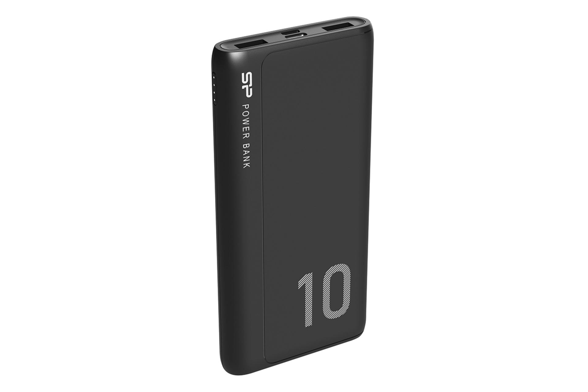 نمای کناری پاور بانک سیلیکون پاور Silicon Power GP15 10000mAh با ظرفیت 10000 میلی‌آمپر ساعت مشکی