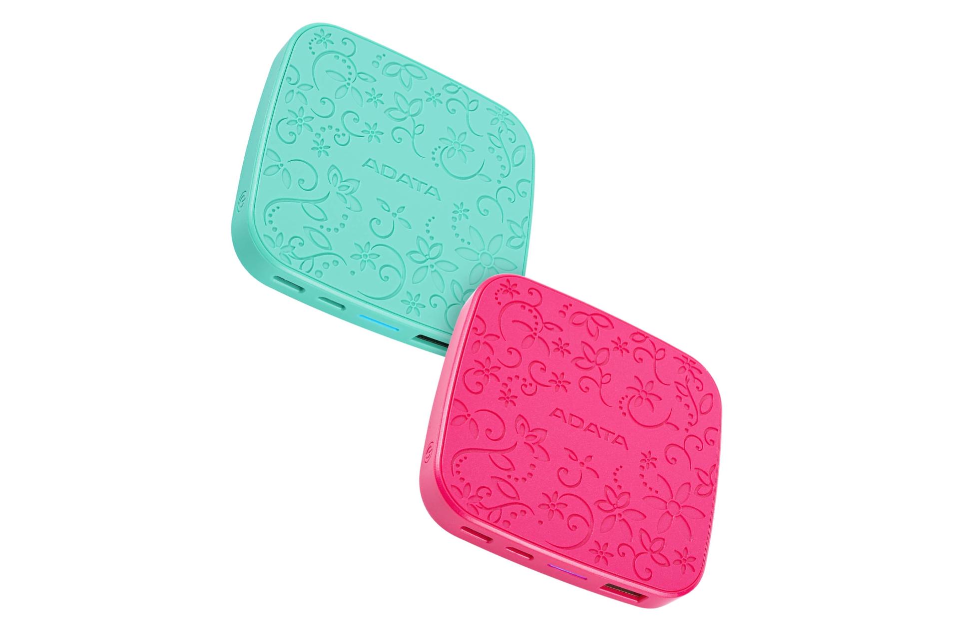 پاور بانک ای دیتا T5000C با ظرفیت 5000 میلی‌آمپر ساعت ADATA T5000C 5000mAh آبی صورتی