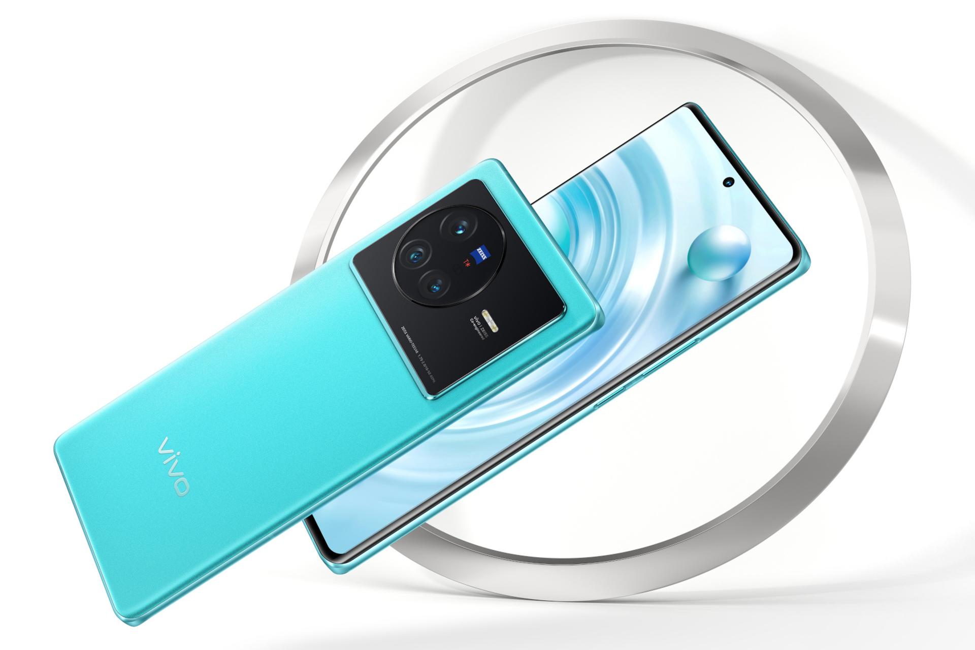 نمای کناری گوشی موبایل ویوو vivo X80 آبی
