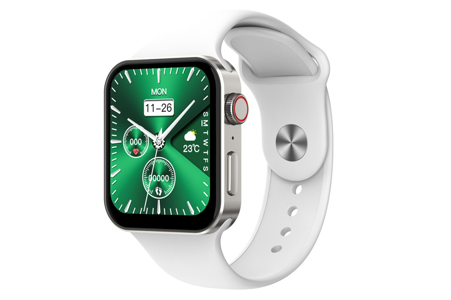 نمای نیمرخ راست ساعت هوشمند مودیو MW10 رنگ سفید