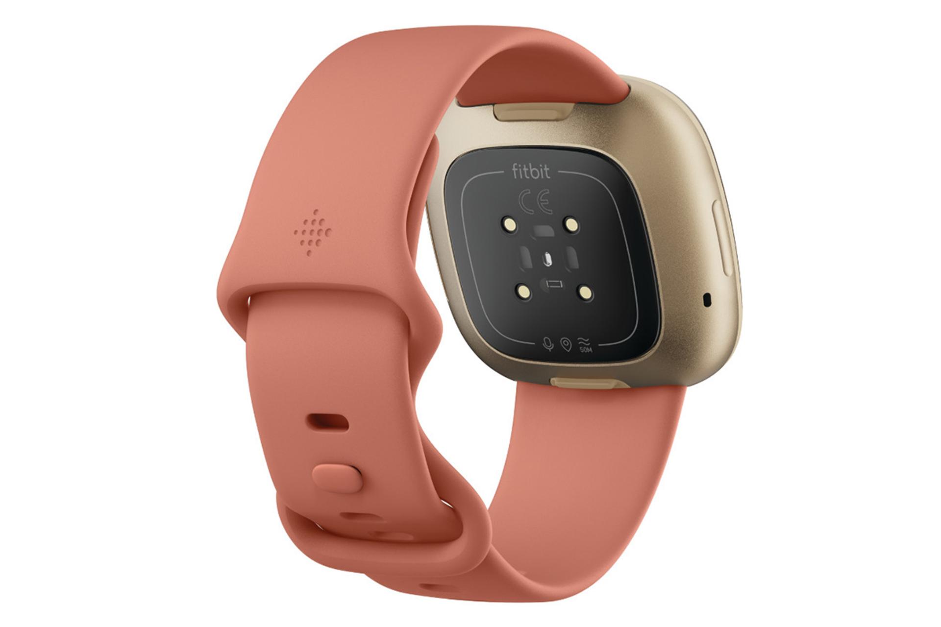 نمای نیمرخ پشت ساعت هوشمند Fitbit Versa 3 رنگ صورتی