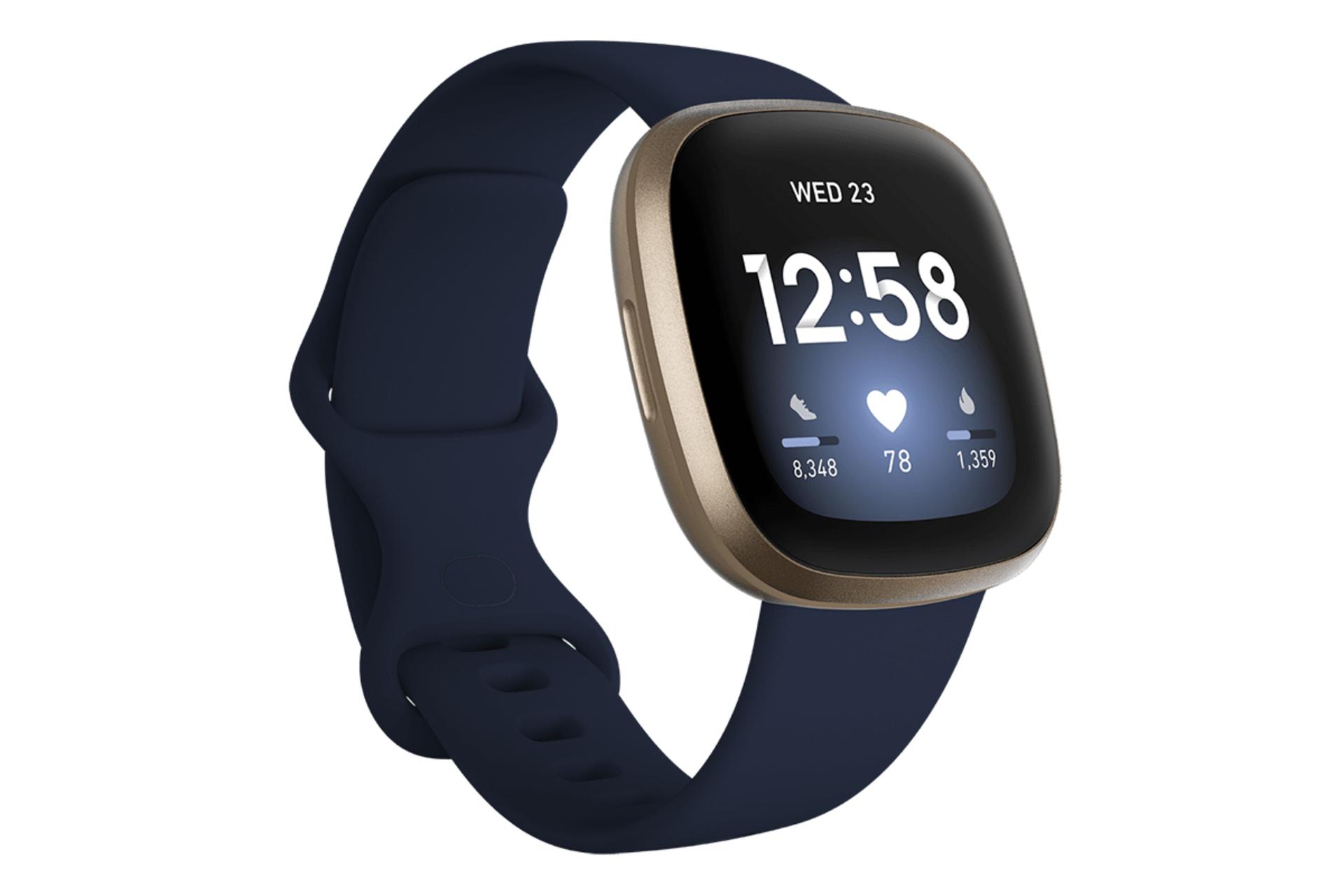 نمای نیمرخ راست ساعت هوشمند Fitbit Versa 3 رنگ سورمه‌ ای
