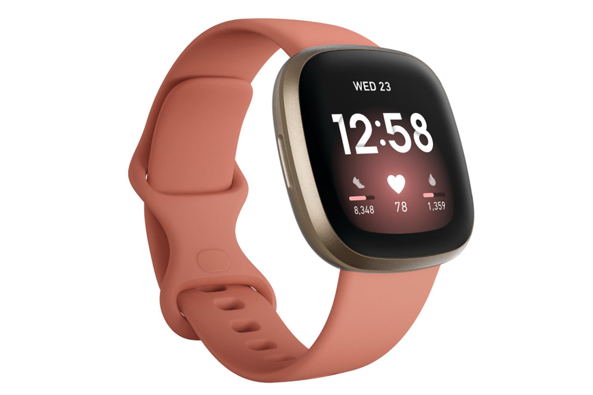 نمای نیمرخ چپ ساعت هوشمند Fitbit Versa 3 رنگ صورتی