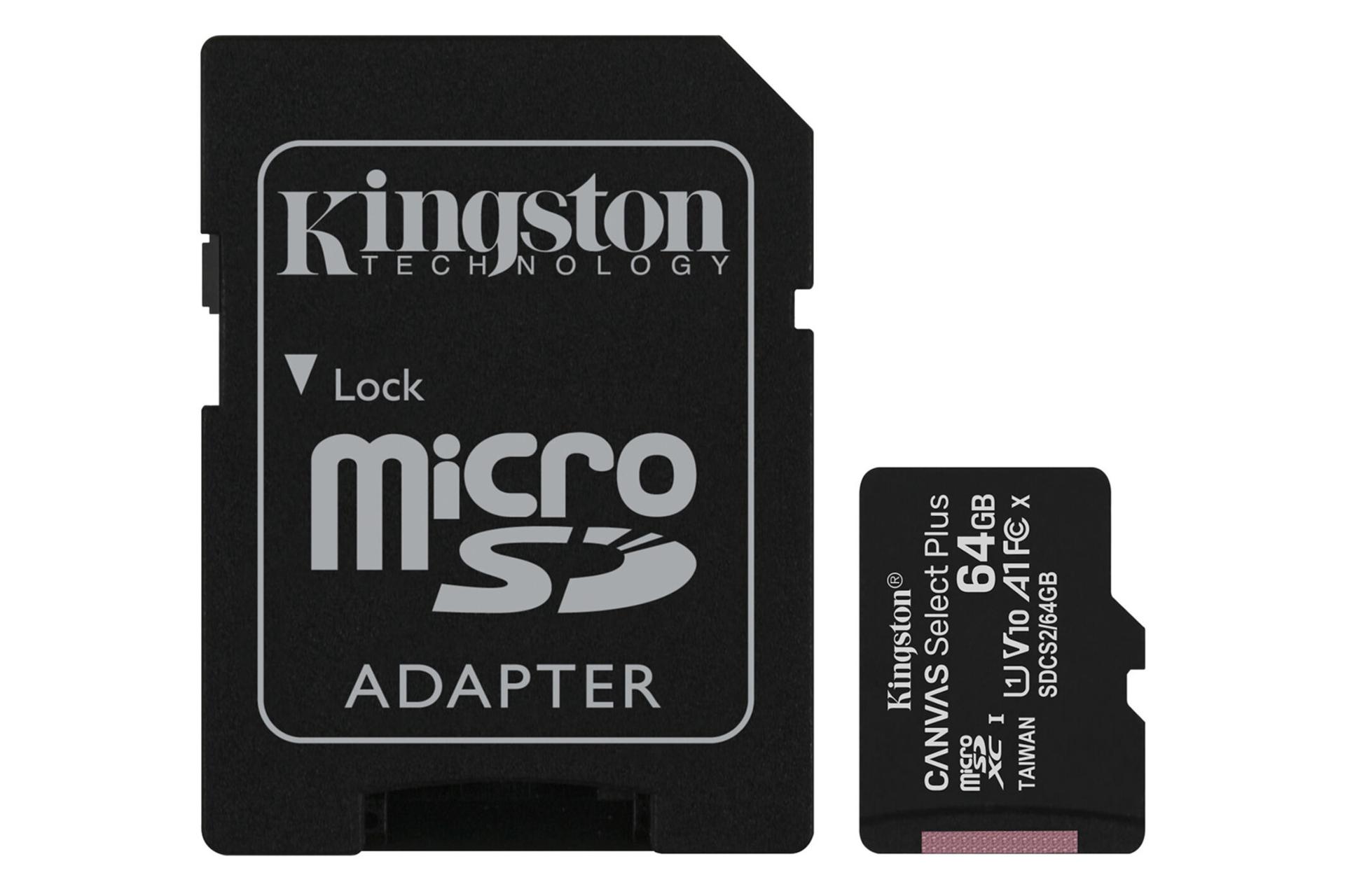 کارت حافظه کینگستون microSDXC با ظرفیت 64 گیگابایت مدل CANVAS کلاس 10 همراه آداپتور