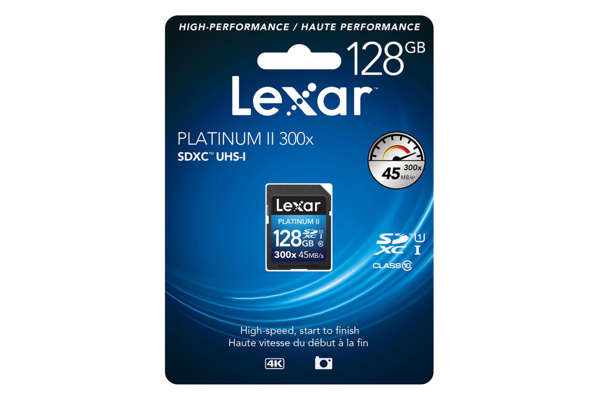جعبه کارت حافظه لکسار microSDXC با ظرفیت 128 گیگابایت مدل Platinum II 300x کلاس 10