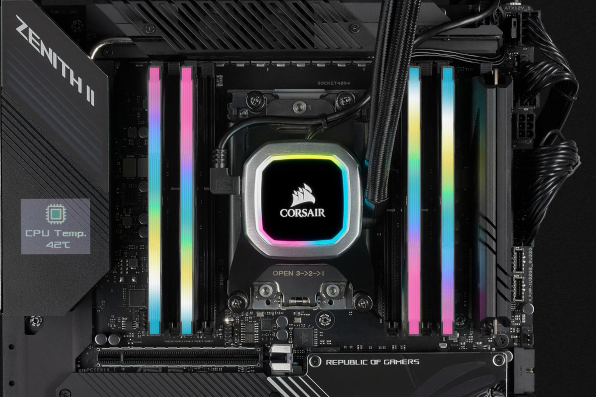 رم کورسیر VENGEANCE RGB PRO SL ظرفیت 128 گیگابایت (4x32) از نوع DDR4-3200 روی مادربرد