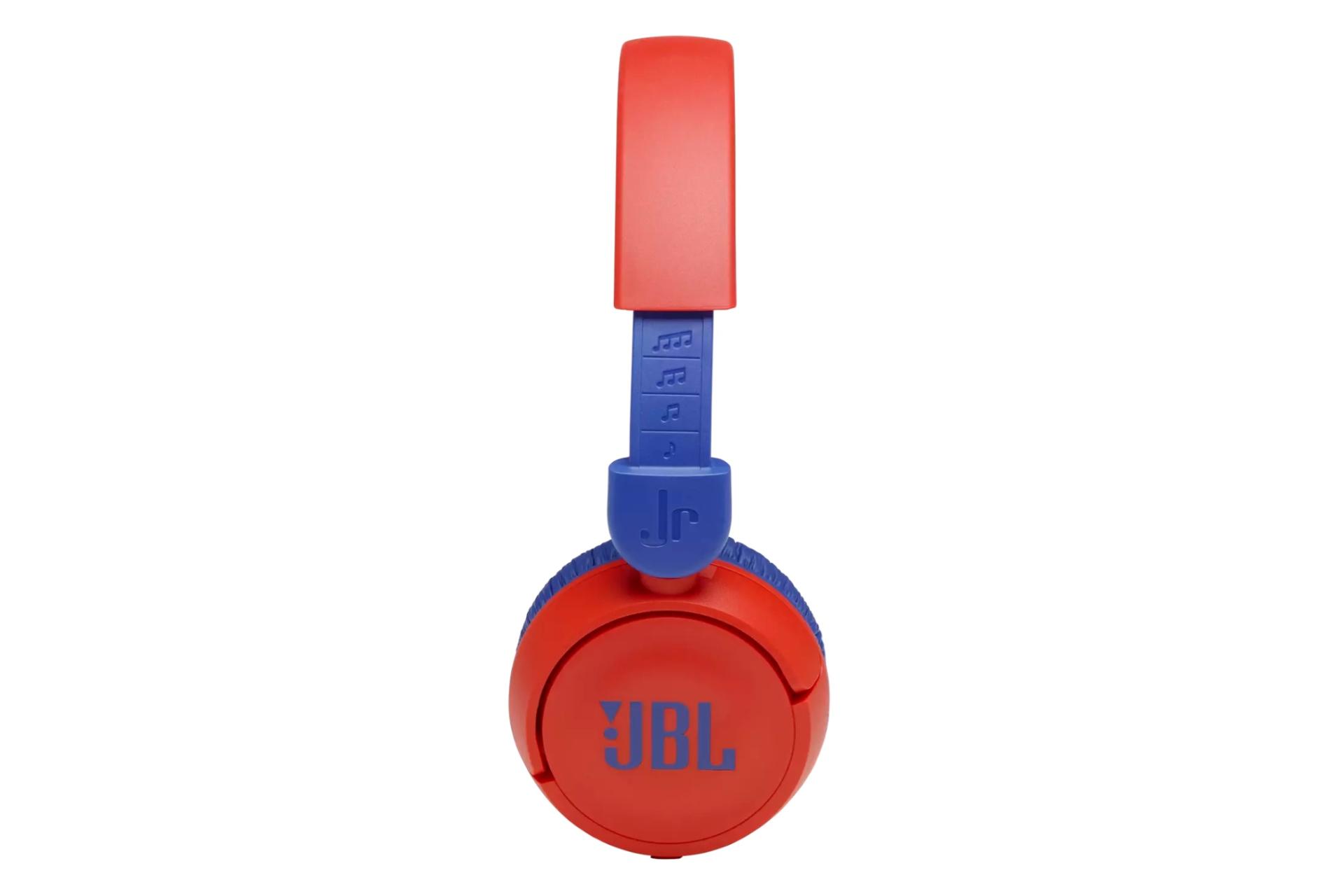 نمای جانبی هدفون بی سیم جی بی ال JBL JR310BT آبی و قرمز