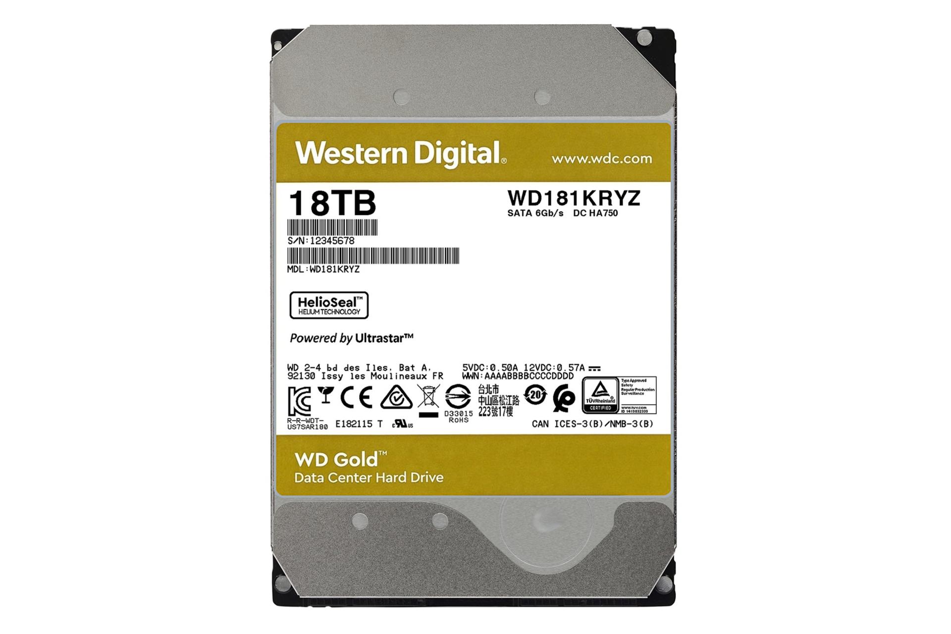 نمای پشت هارد دیسک وسترن دیجیتال Gold WD181KRYZ ظرفیت 18 ترابایت