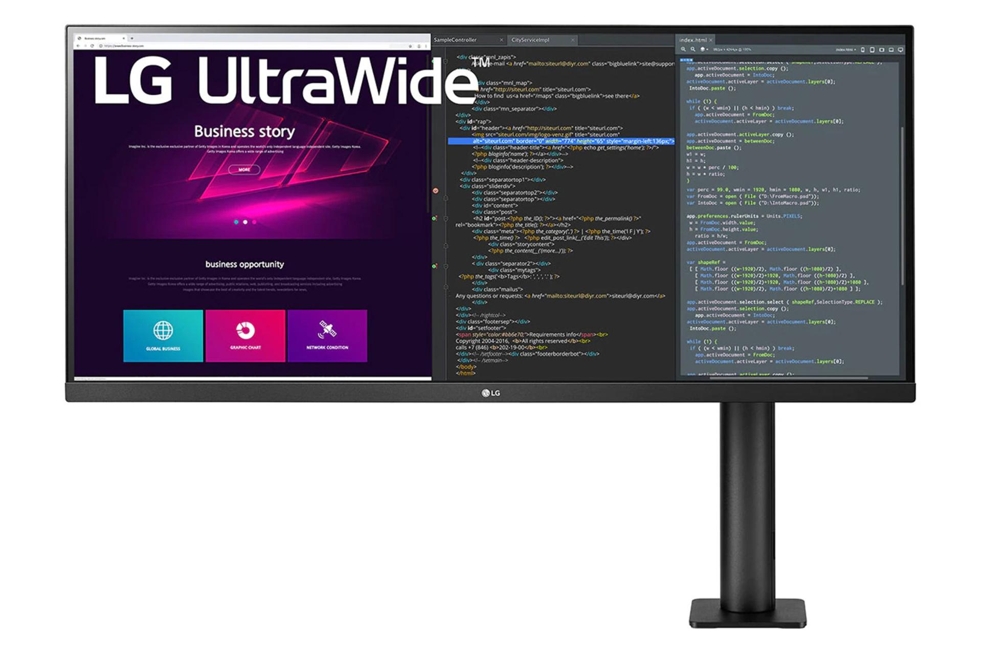 نمای روبروی مانیتور ال جی 34 اینچ مدل LG 34WN780