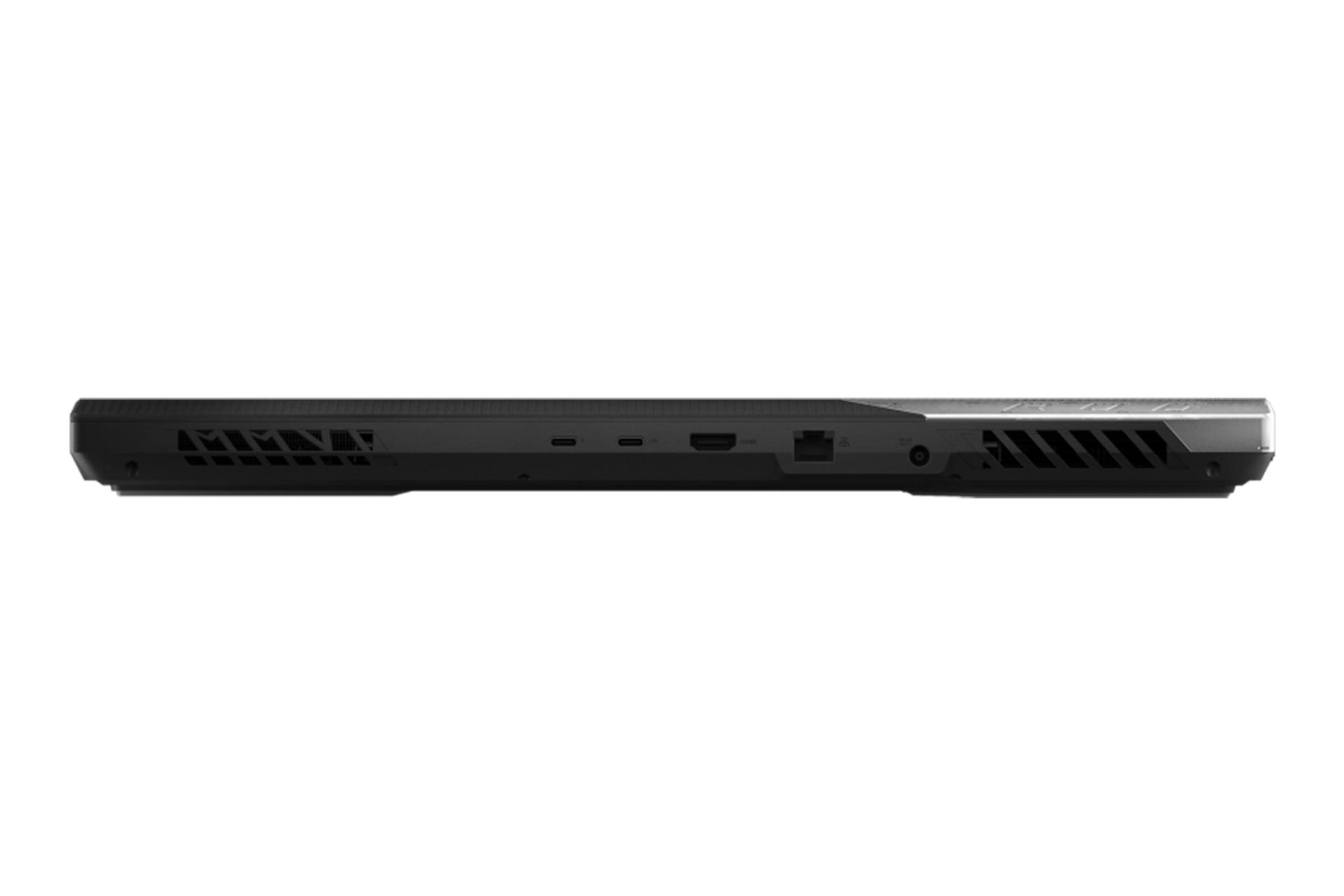 لپ تاپ ایسوس ROG Strix Scar 17 G733ZW در حالت بسته و نمایش پورت ها