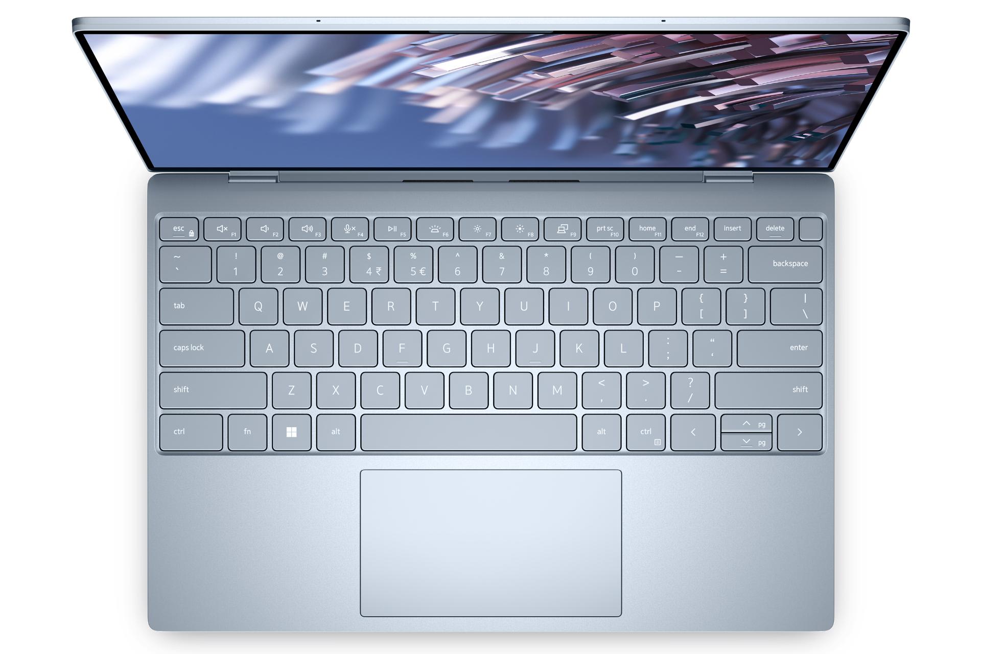 نمای بالا لپ تاپ دل XPS 13 و نمایش کیبورد