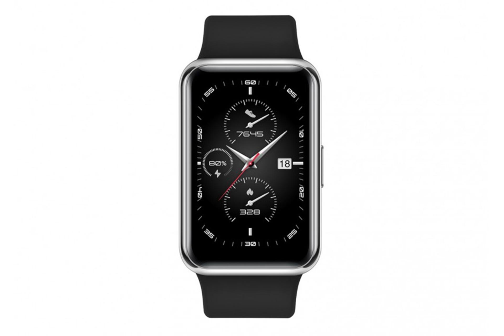 نمای جلو ساعت هواوی واچ فیت الگانت رنگ مشکی