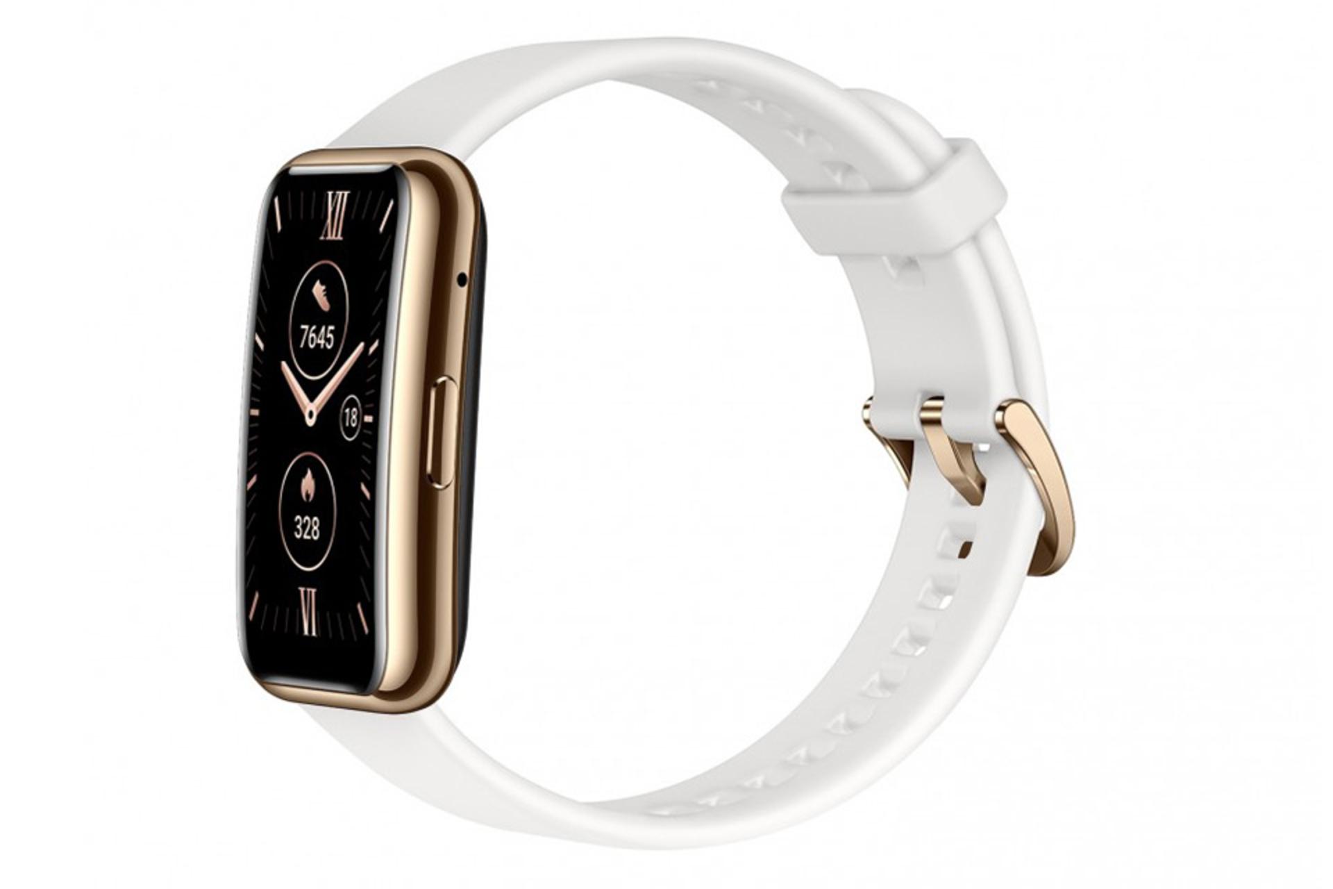 نمای کنار ساعت هواوی واچ فیت الگانت رنگ سفید