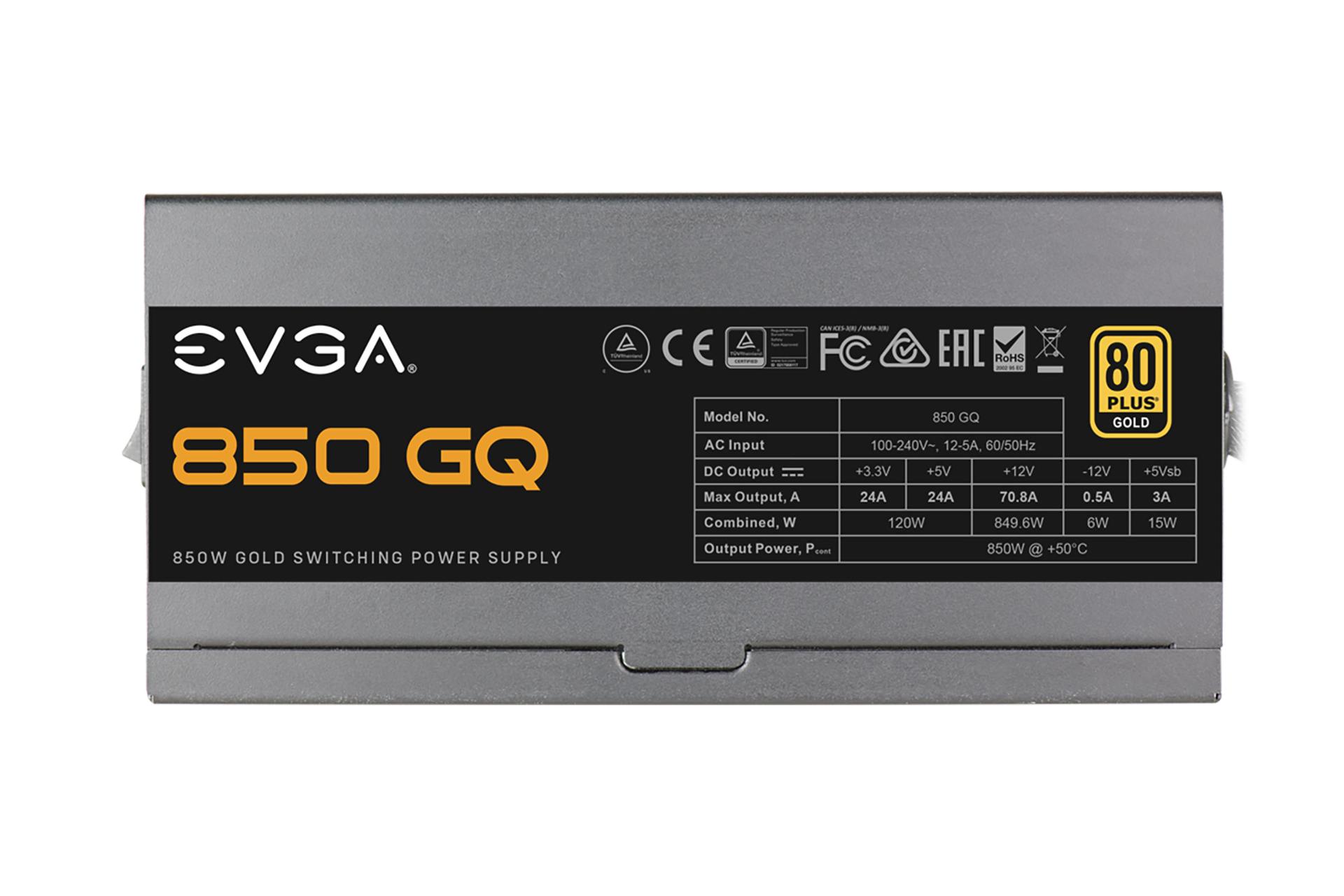 پاور کامپیوتر ای وی جی ای 850 GQ با توان 850 وات برچسب مشخصات