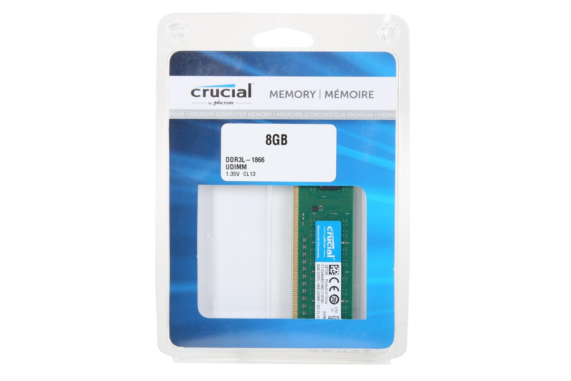 جعبه رم کروشیال Crucial CT102464BD186D 8GB DDR3L-1866 CL13 ظرفیت 8 گیگابایت از نوع DDR3L-1866