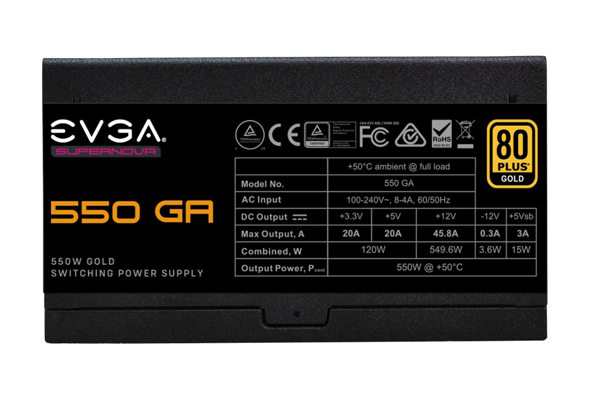 نمای جانبی پاور کامپیوتر ای وی جی ای EVGA SuperNOVA 550 GA 550W با توان 550 وات