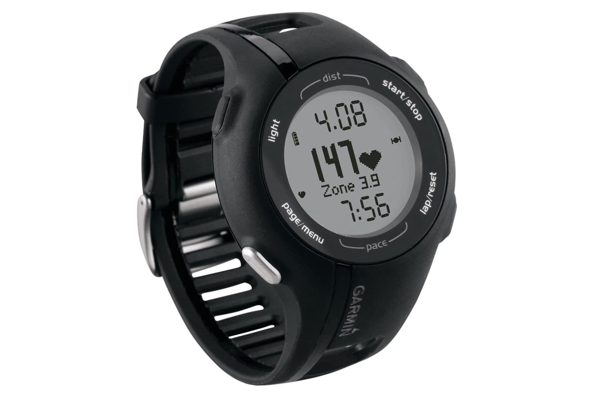 نمای نیمرخ چپ ساعت هوشمند گارمین Forerunner 210 رنگ مشکی