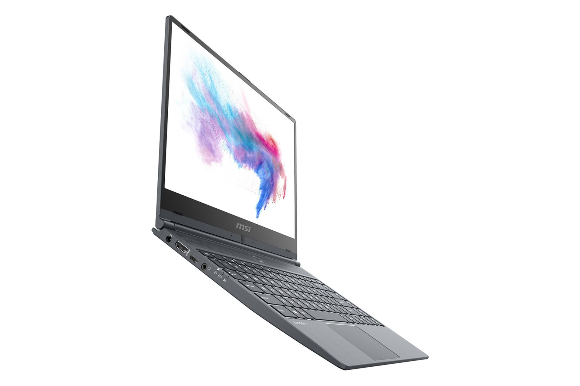 لپ‌تاپ مدرن 14 a10m ام اس آی  نمای جلو صفحه کلید - صفحه نمایش - پورت ها و - وب کم/  MSI Modern 14 