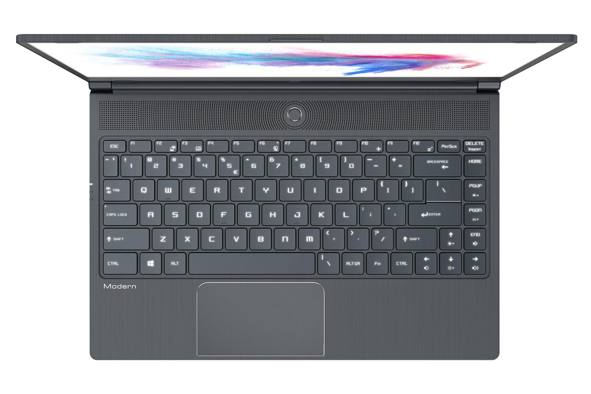 لپ‌تاپ مدرن 14 a10m ام اس آی  نمای جلو صفحه کلید - صفحه نمایش/  MSI Modern 14 A10M