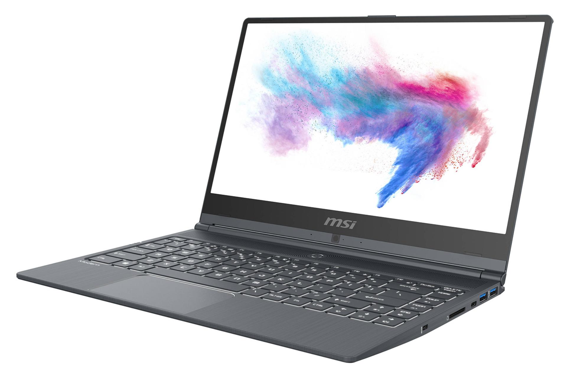 لپ‌تاپ مدرن 14 a10m ام اس آی  نمای جلو صفحه کلید - صفحه نمایش - پورت ها و - وب کم/  MSI Modern 14 