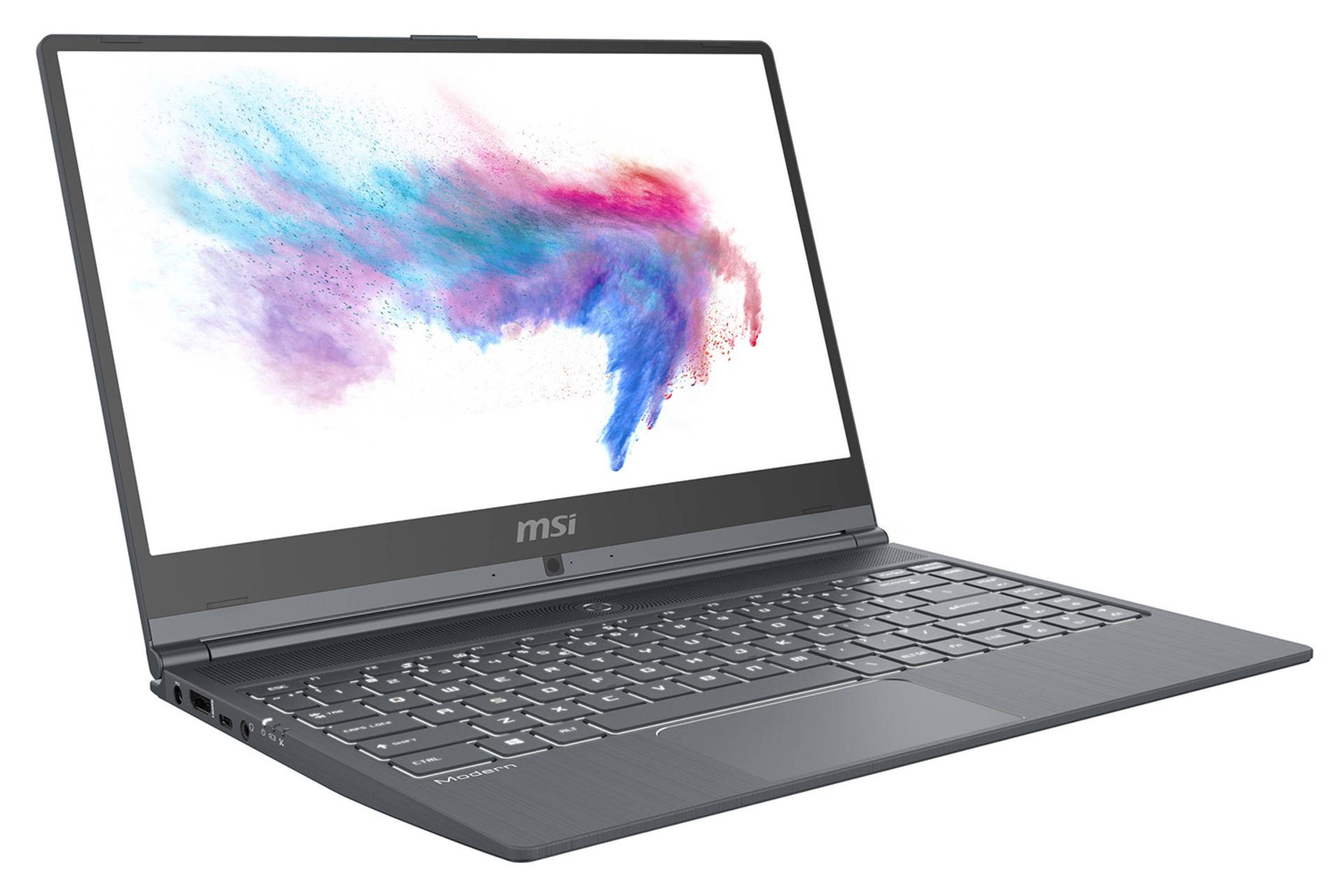 لپ‌تاپ مدرن 14 a10m ام اس آی  نمای جلو صفحه کلید - صفحه نمایش - پورت ها و - وب کم/  MSI Modern 14 