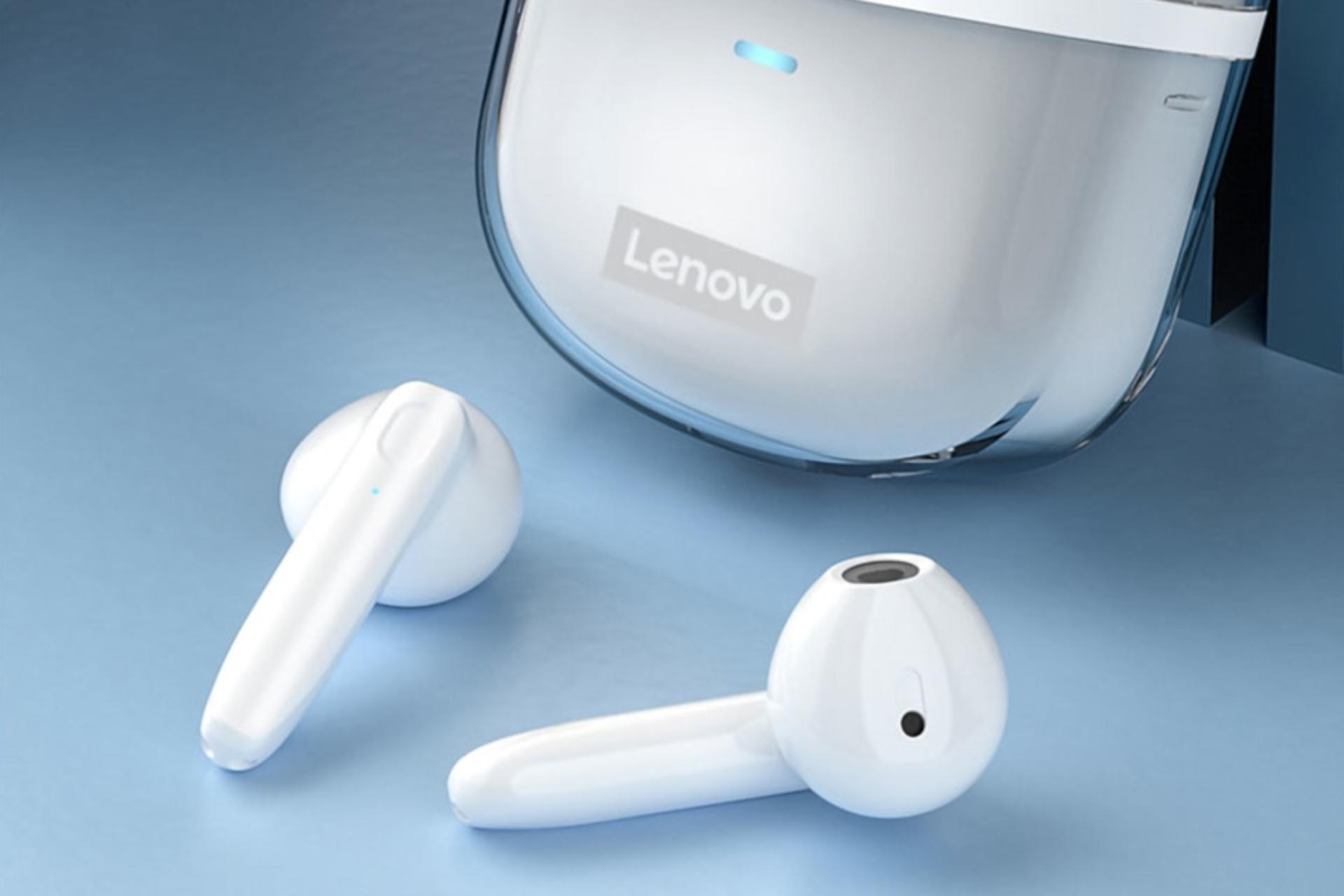 نمای جانبی ایرباد بی سیم لنوو Lenovo Thinkplus LivePods XT96 سفید