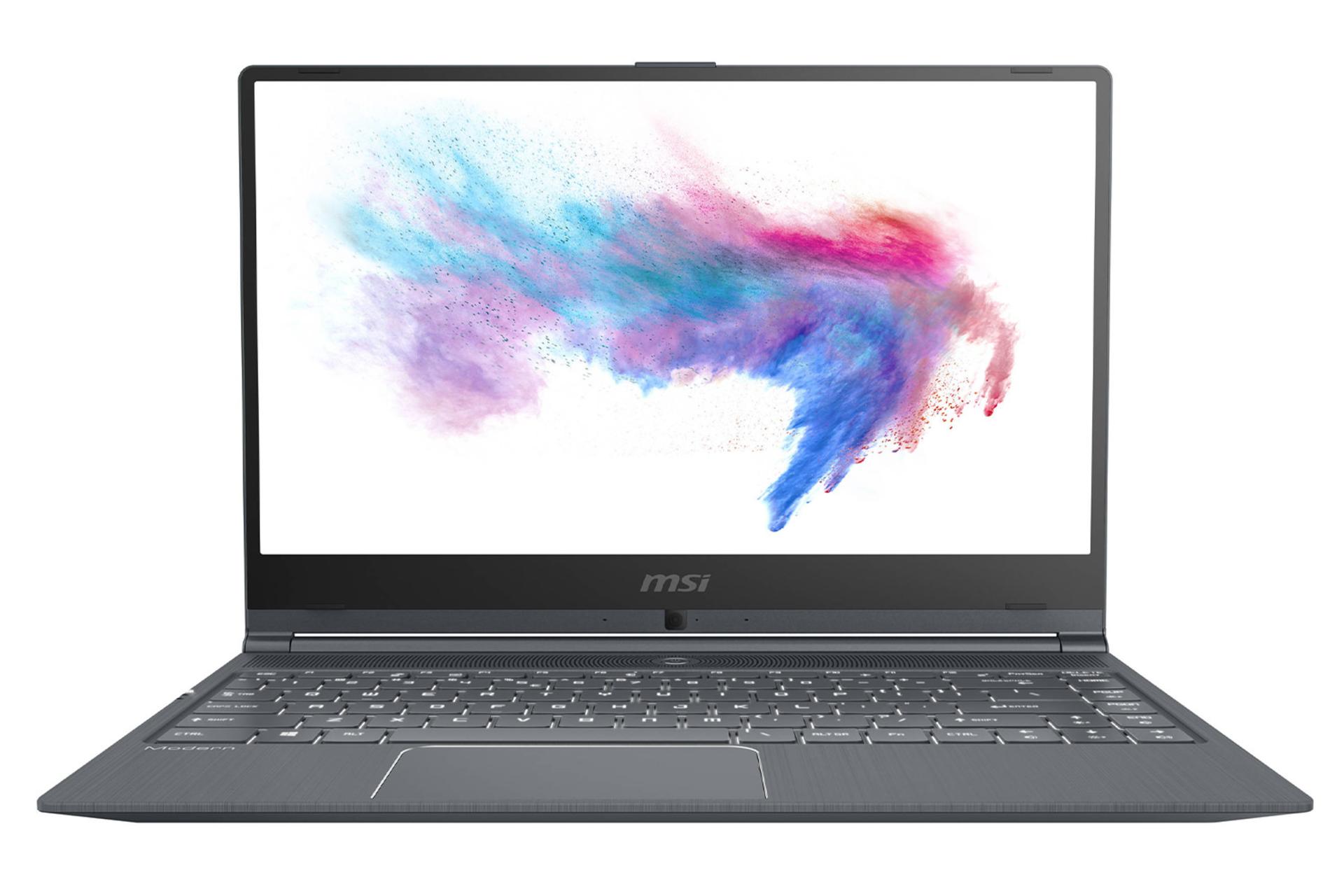 لپ‌تاپ مدرن 14 a10m ام اس آی  نمای جلو صفحه کلید - صفحه نمایش و وب کم /  MSI Modern 14 A10M