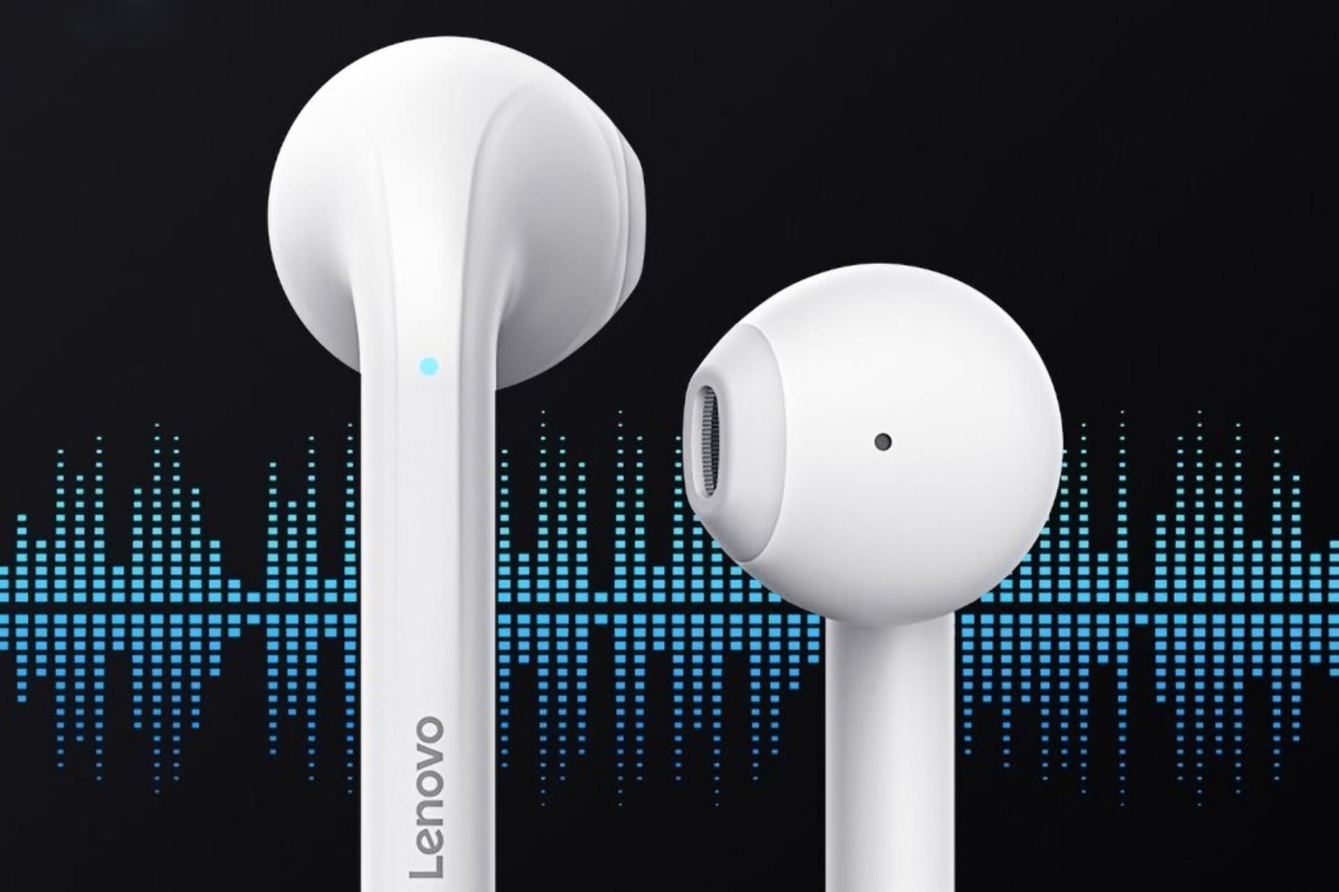 نمای کناری ایرباد بی سیم لنوو Lenovo LivePods LP50 سفید