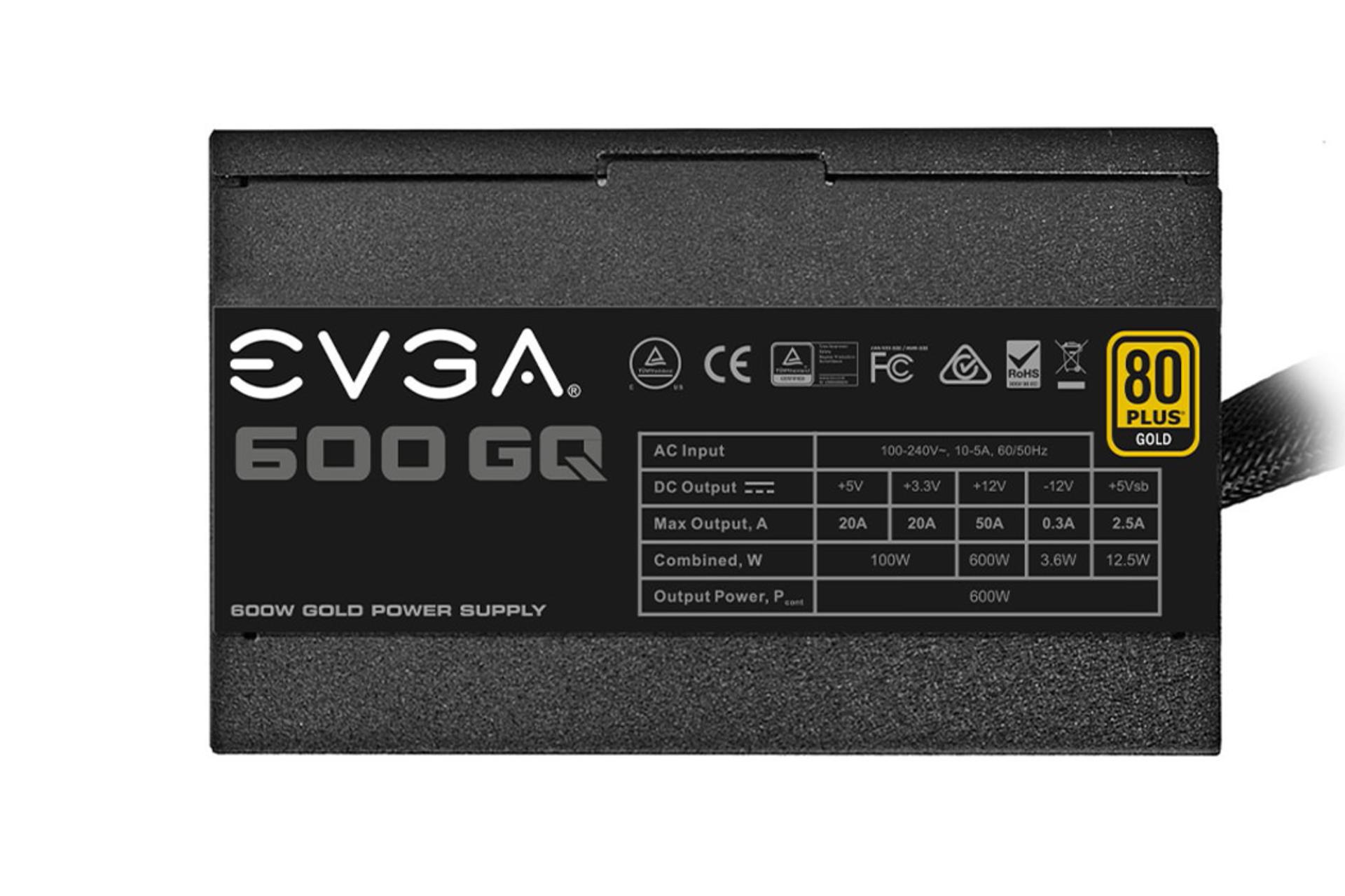 پاور کامپیوتر ای وی جی ای GQ با توان 600 وات برچسب مشخصات