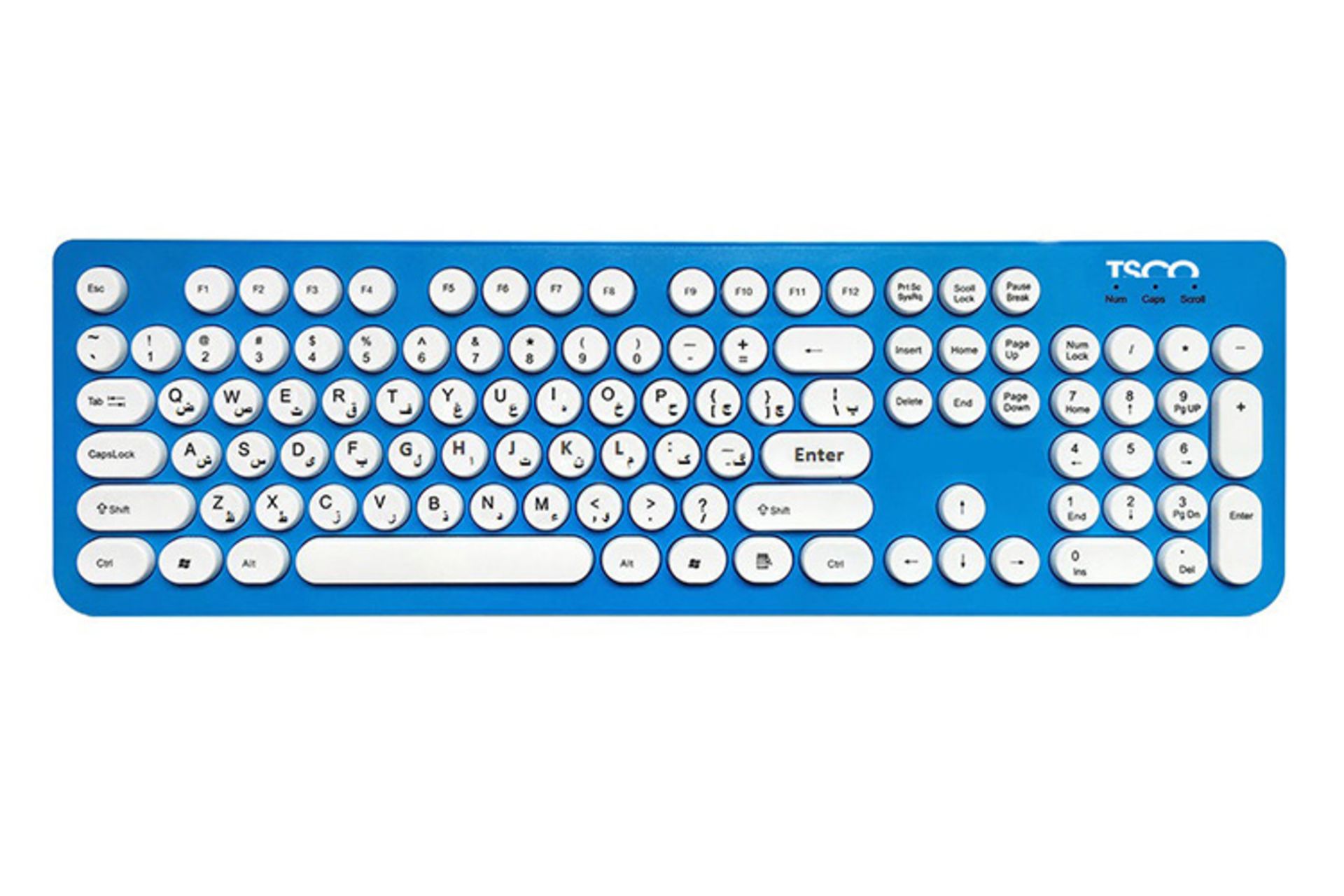 کیبورد تسکو TK-7001W رنگ آبی از نمای بالا