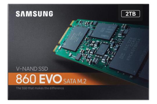 جلوی جعبه SSD سامسونگ Samsung 860 EVO SATA M.2 2TB ظرفیت 2 ترابایت