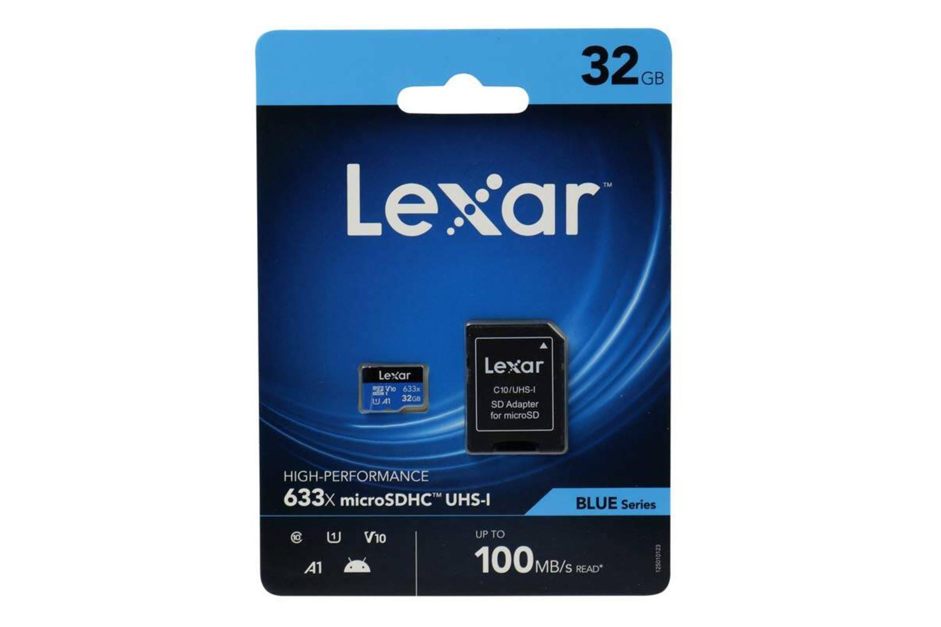 جعبه کارت حافظه لکسار microSDHC با ظرفیت 32 گیگابایت مدل BLUE Series کلاس 10