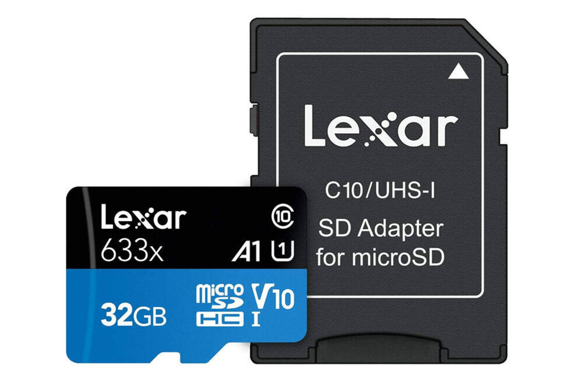 کارت حافظه لکسار microSDHC با ظرفیت 32 گیگابایت مدل BLUE Series کلاس 10 همراه آداپتور 