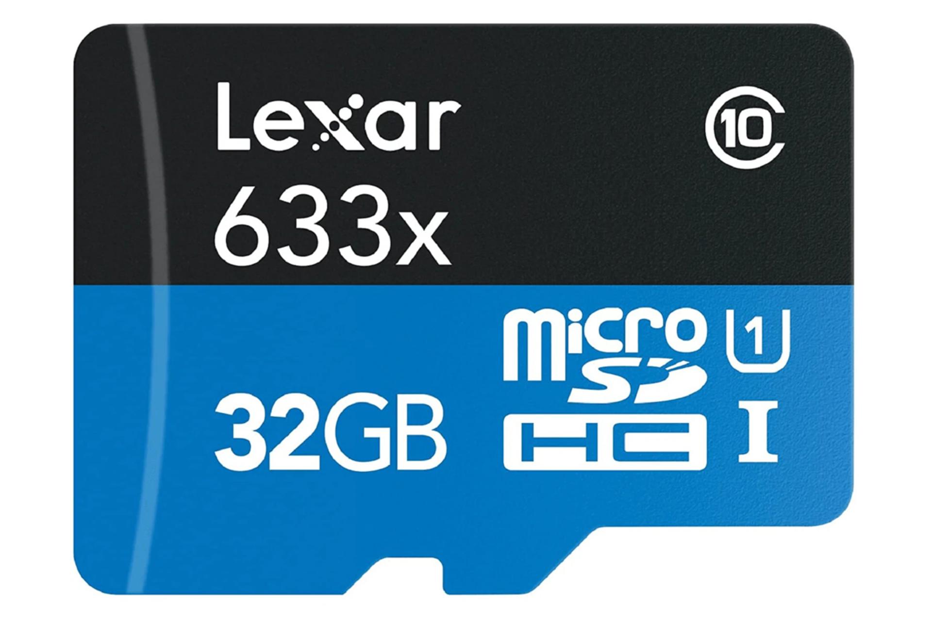 نمای روبرو کارت حافظه لکسار microSDHC با ظرفیت 32 گیگابایت مدل BLUE Series کلاس 10