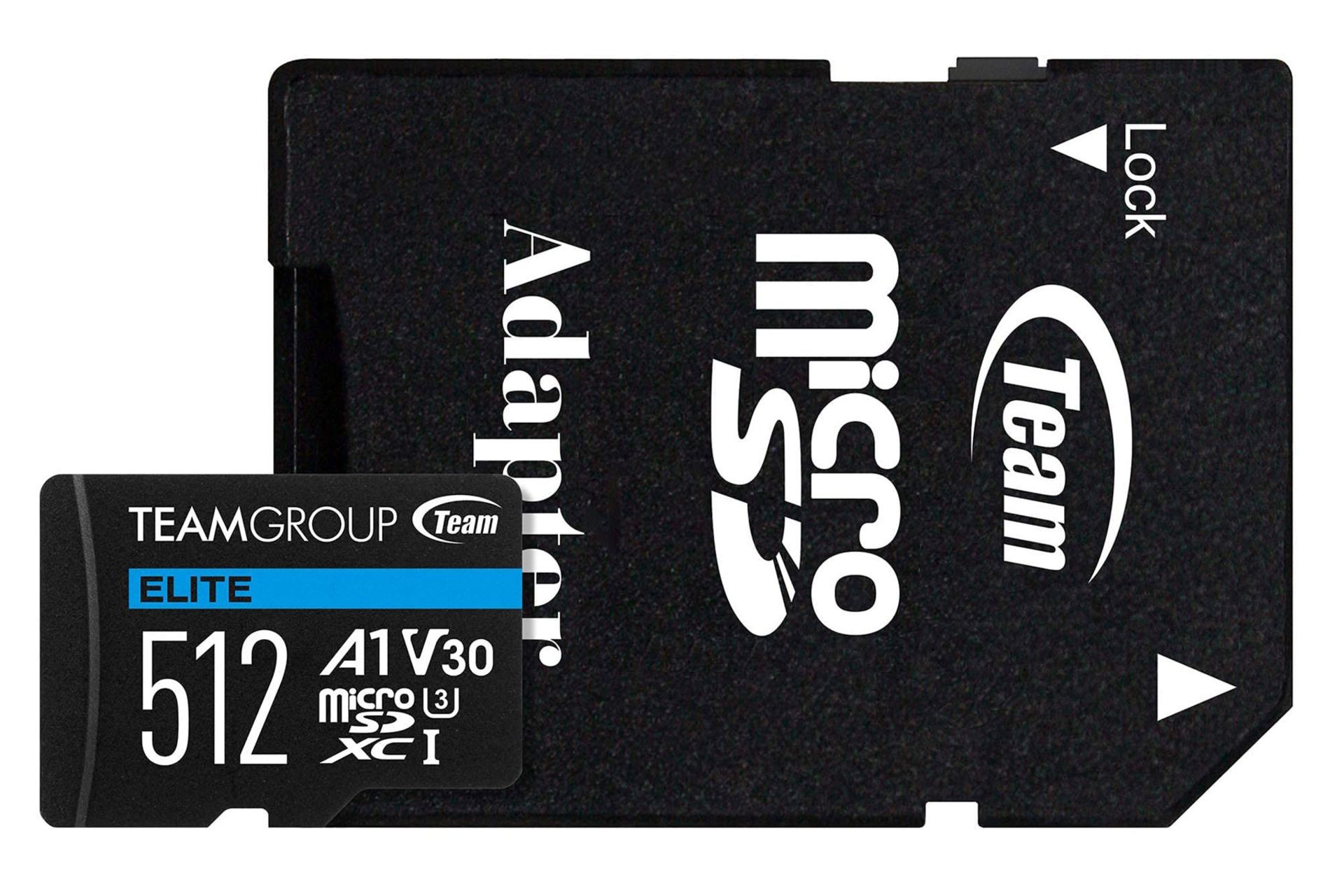 کارت حافظه تیم گروپ microSDXC ظرفیت 512 گیگابایت مدل Elite V30 A1 کلاس 10 همراه آداپتور