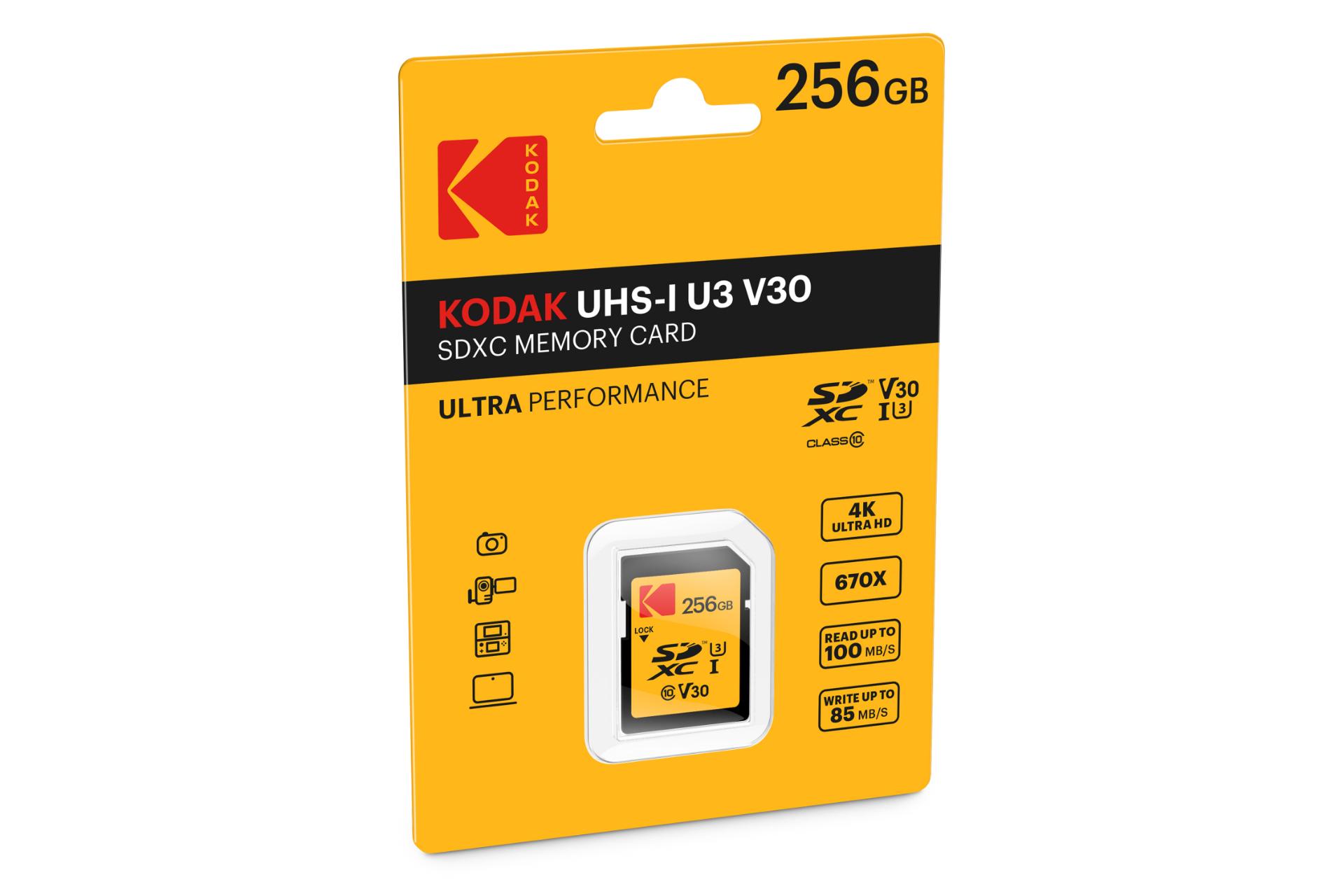 جعبه کارت حافظه کداک microSDXC با ظرفیت 256 گیگابایت مدل V30 A1 کلاس 10
