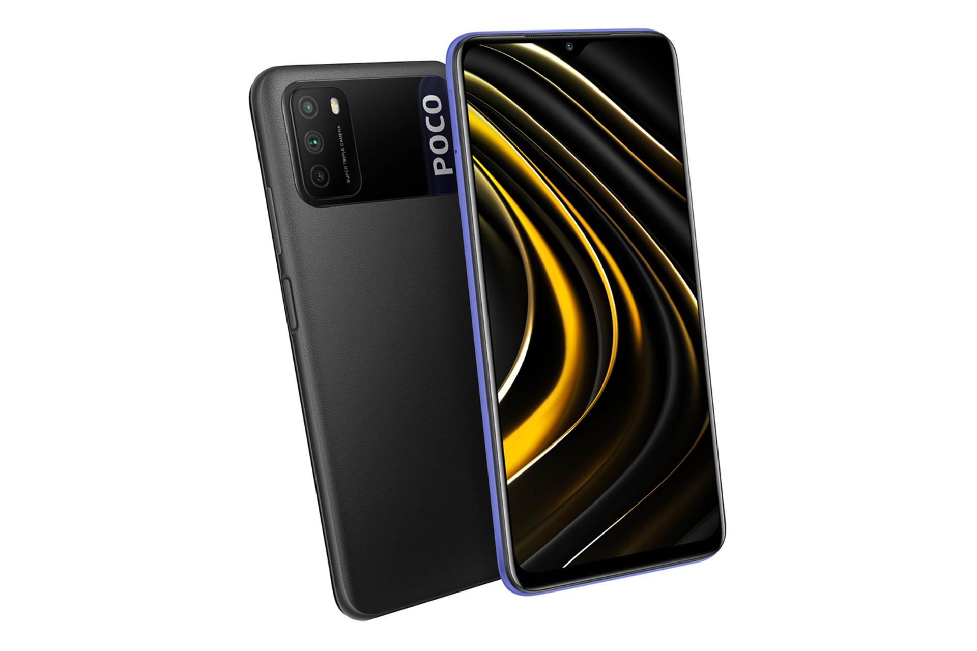 گوشی شیائومی پوکو ام 3 رنگ مشکی از نمای پشت و جلو