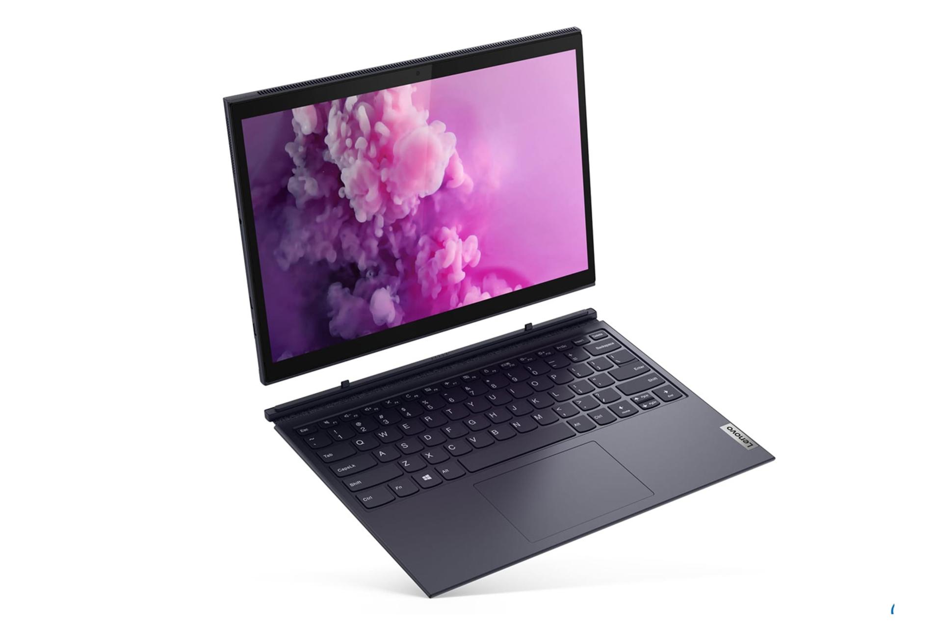 نمای جلو و چپ لپ تاپ لنوو یوگا دوئت 7i با کیبورد جداشده