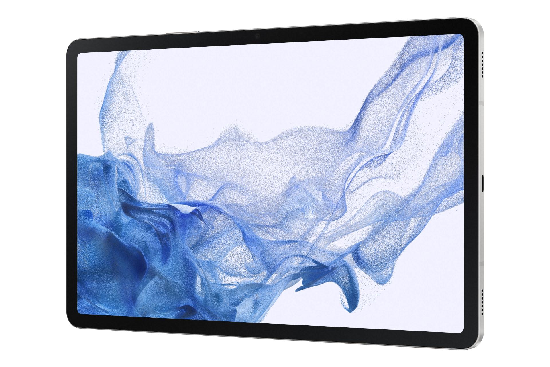 نمای نیمرخ راست تبلت سامسونگ گلکسی تب S8 رنگ سیلور در حالت افقی