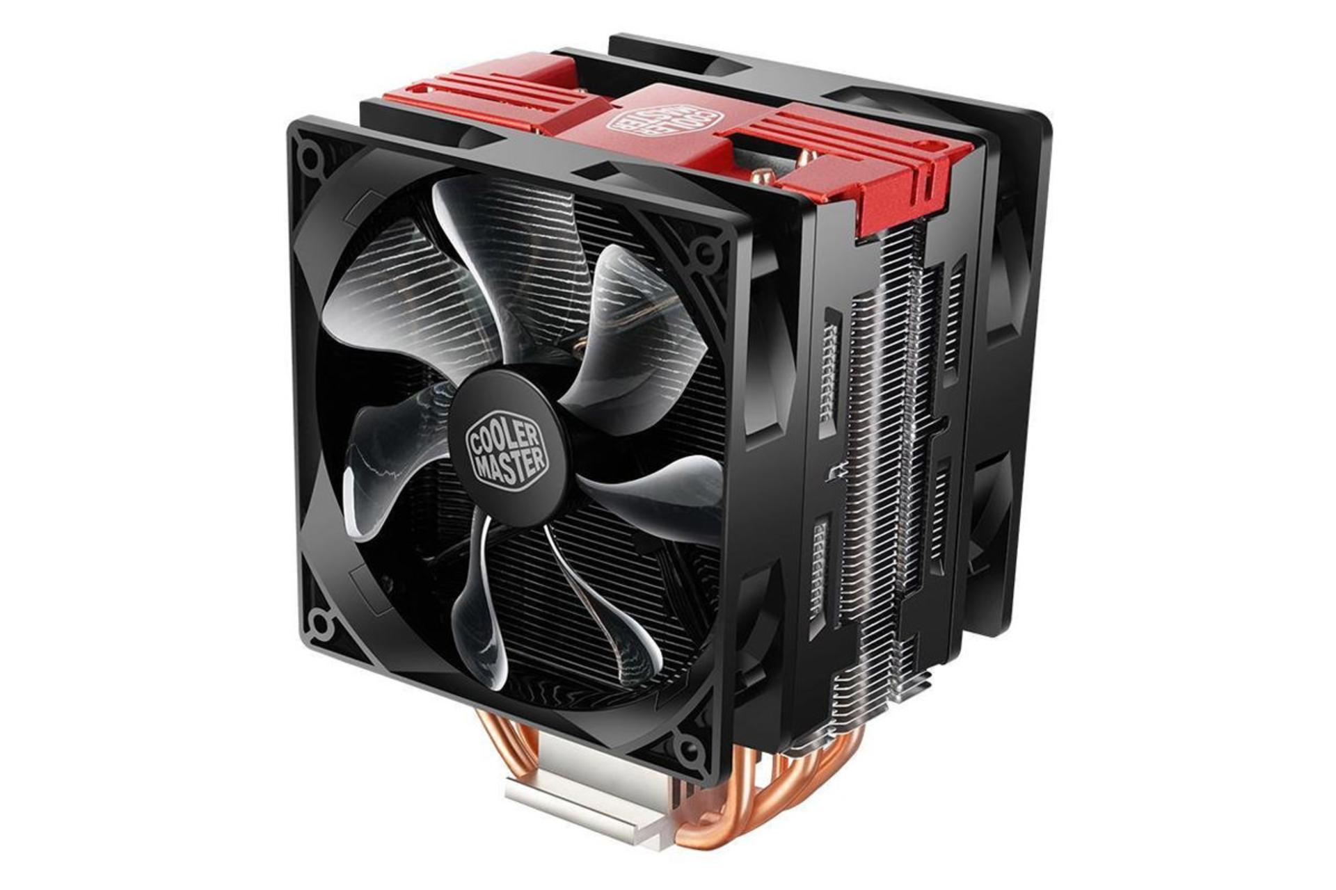 نیمرخ بالا و راست خنک کننده پردازنده کولر مستر T400 PRO RED