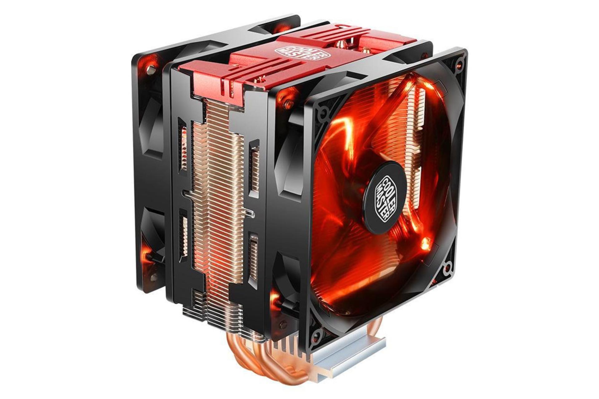 نیمرخ بالا و چپ خنک کننده پردازنده کولر مستر T400 PRO RED