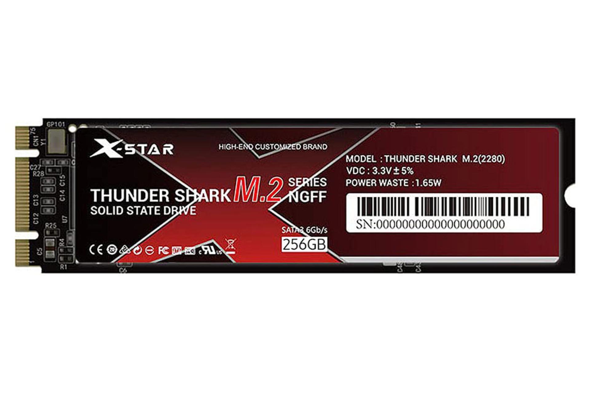 نمای روبرو SSD ایکس استار Thunder Shark NVMe M.2 ظرفیت 256 گیگابایت