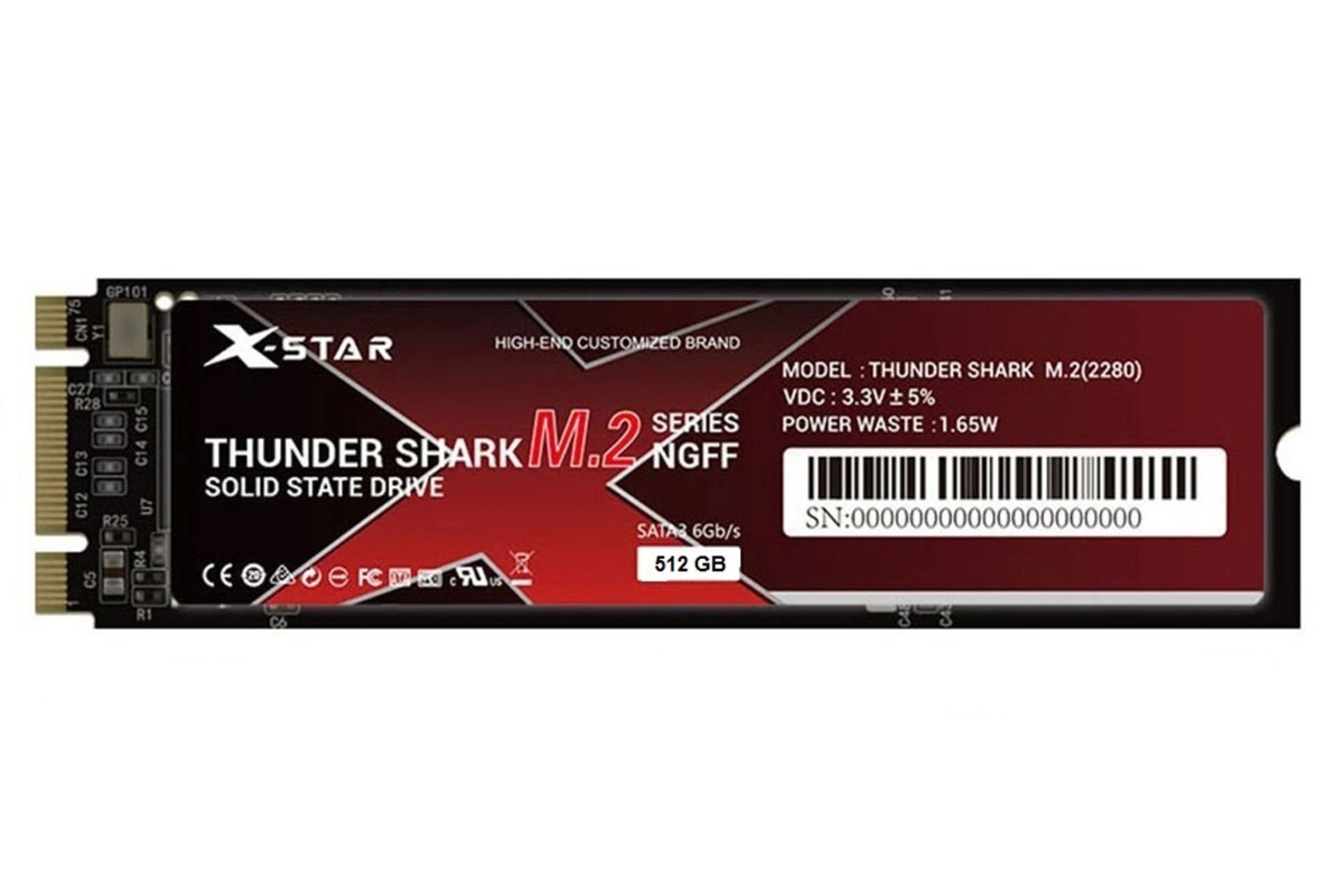 نمای روبرو SSD ایکس استار Thunder Shark NVMe M.2 Modular ظرفیت 512 گیگابایت
