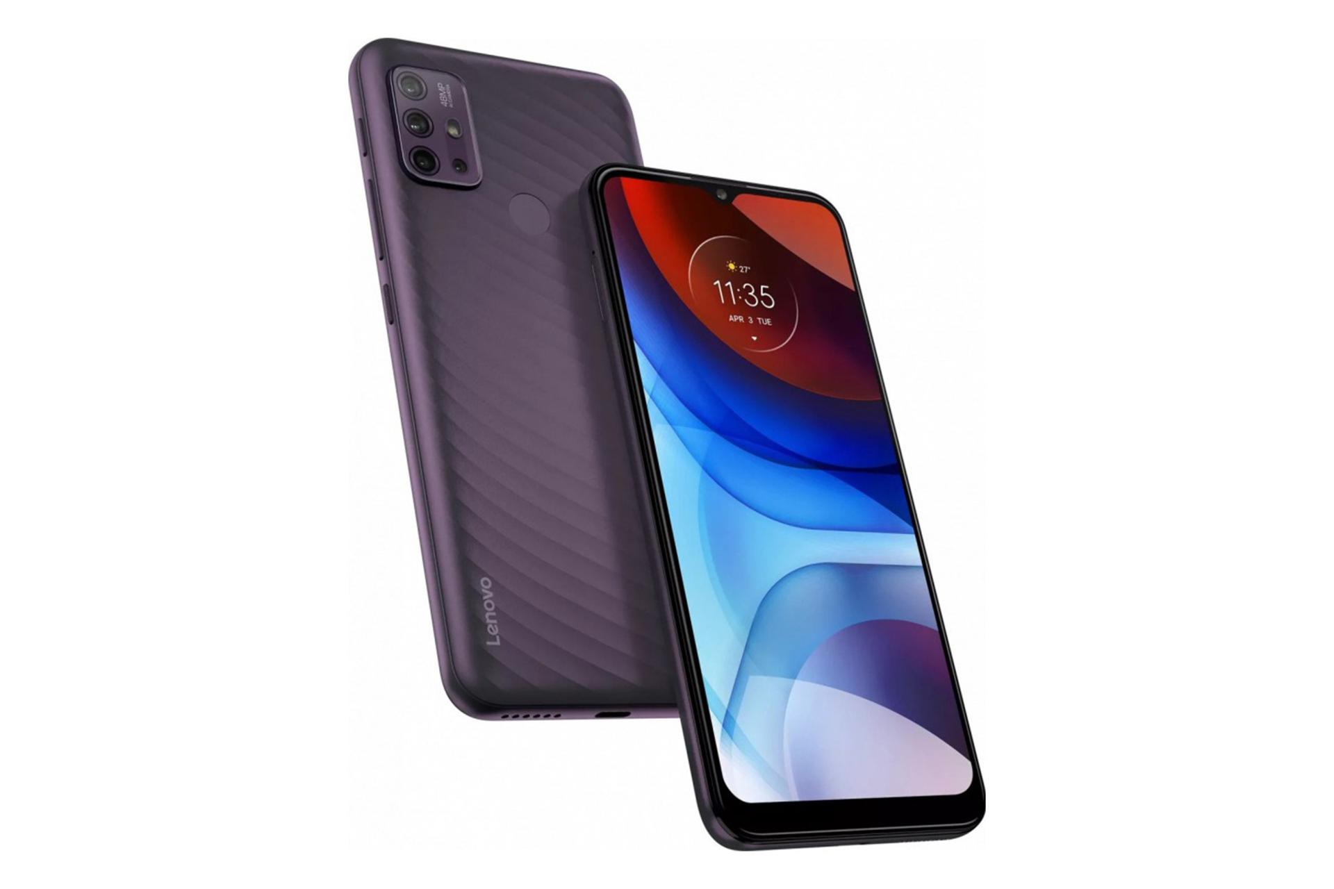 نمای پشت و جلو گوشی لنوو کی 13 نوت رنگ خاکستری مایل به بنفش